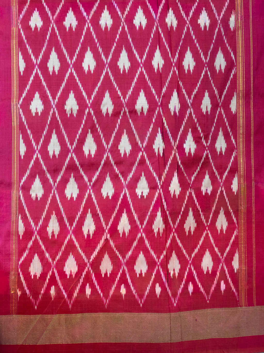 Pure Pochampally Double Ikat Silk Saree in Green with Pink Zari & Ikkat Border