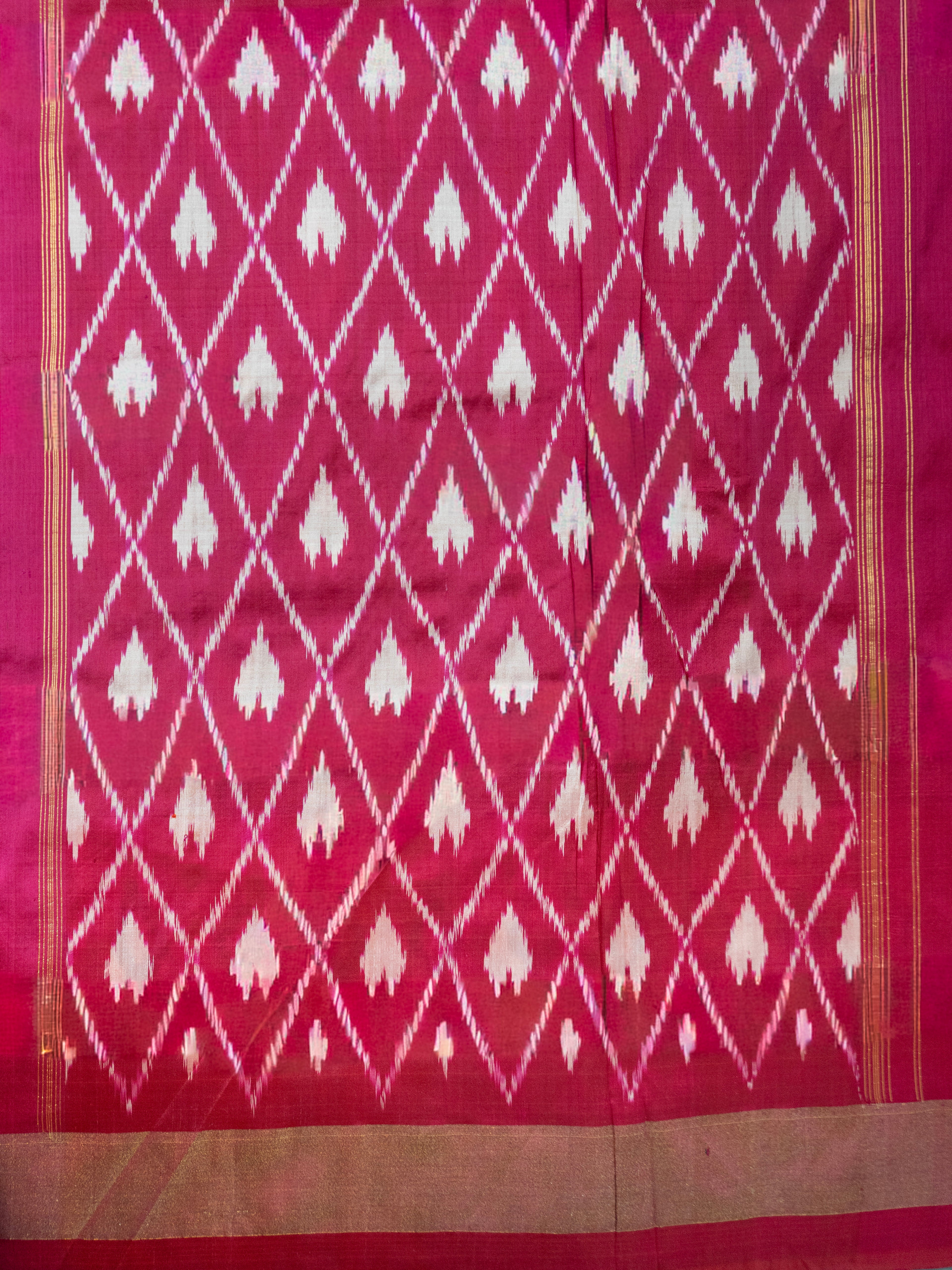 Pure Pochampally Double Ikat Silk Saree in Green with Pink Zari & Ikkat Border