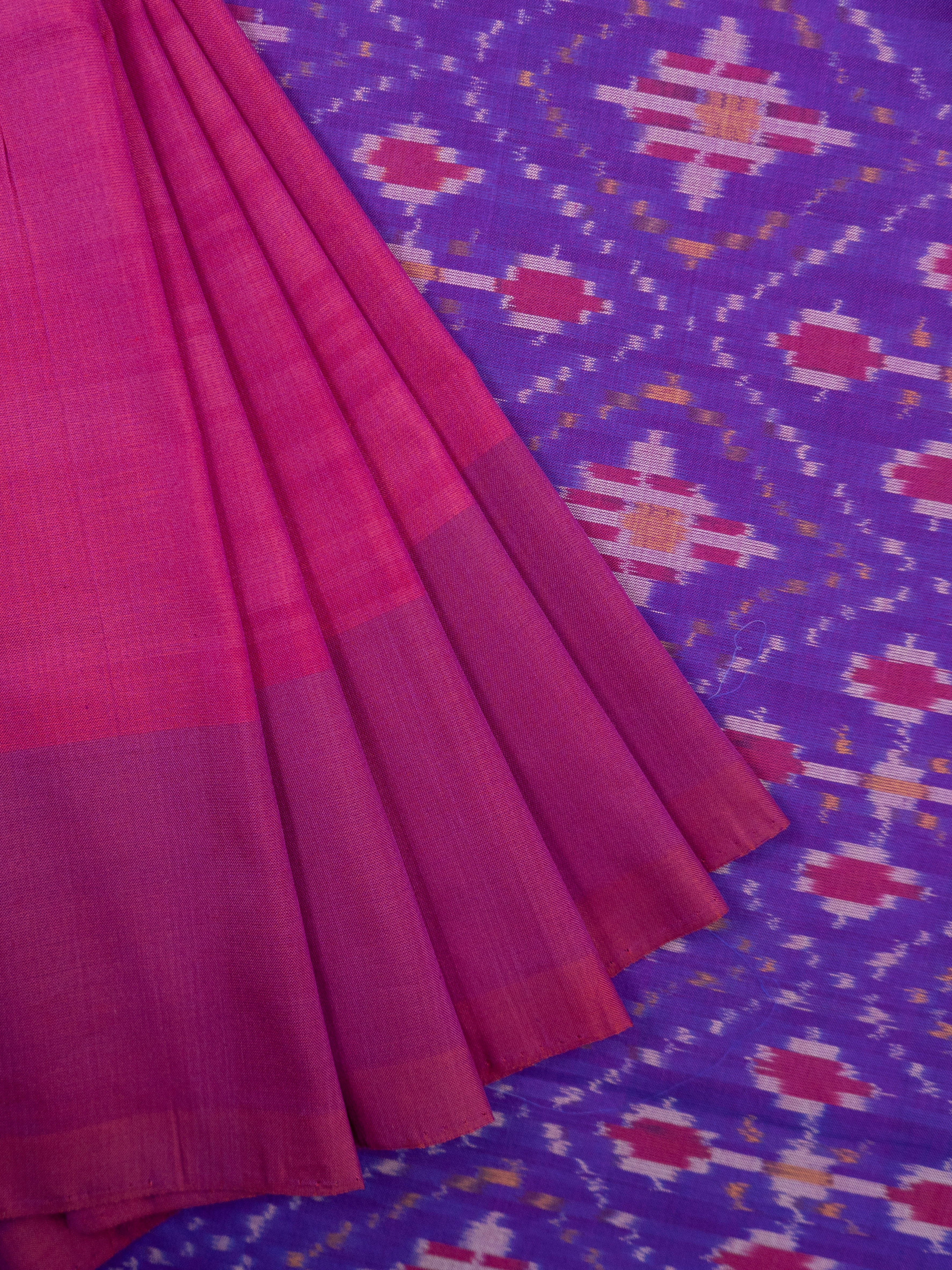 Pure Pochampally Cotton Silk Saree in Purple with Pink Ikat Pallu