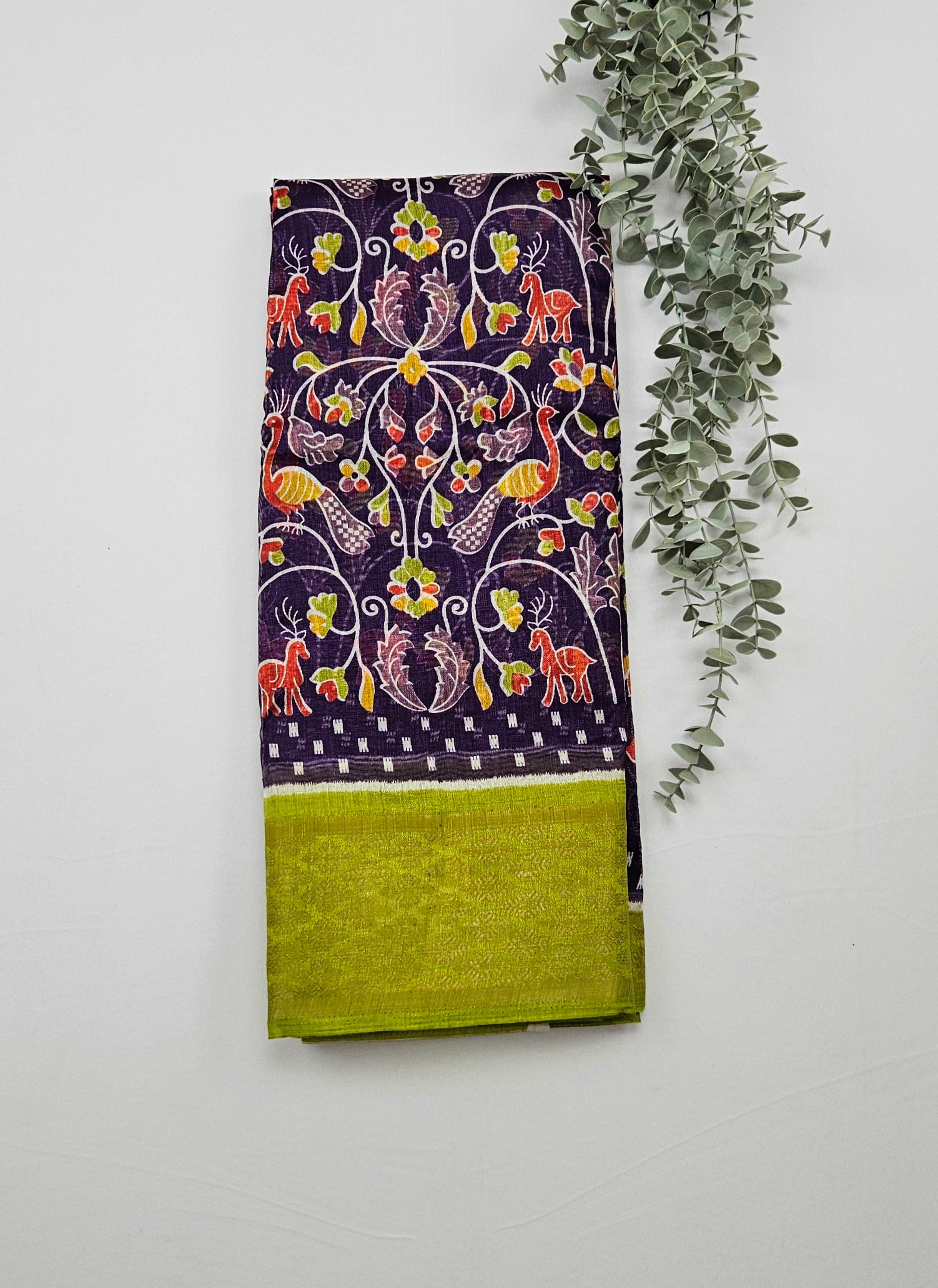 Pochampally Pichwai Purple Animal print silk saree with blouse