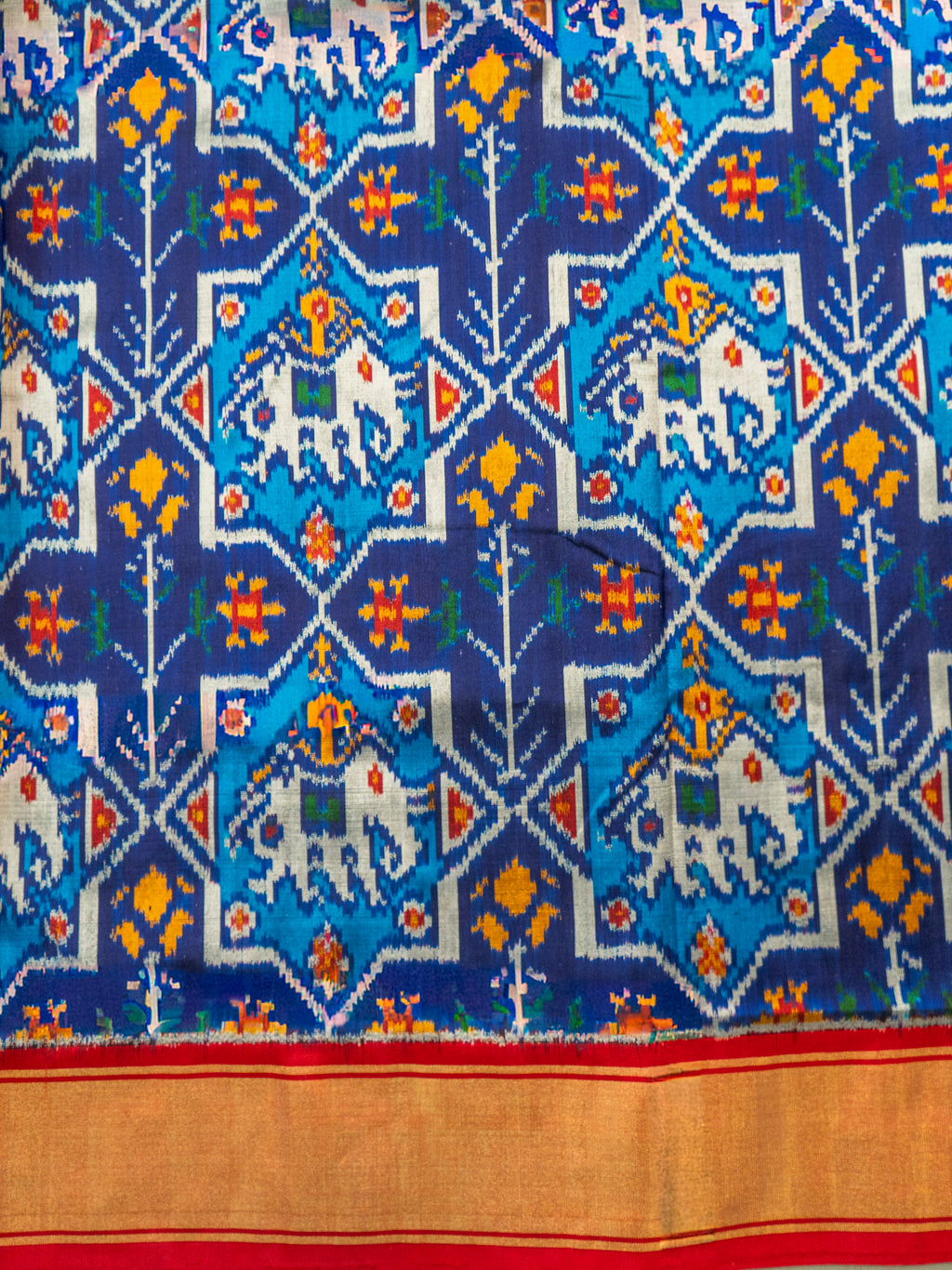 Pure Pochampally silk saree in Blue double ikkat with designer pallu and contrast Blouse