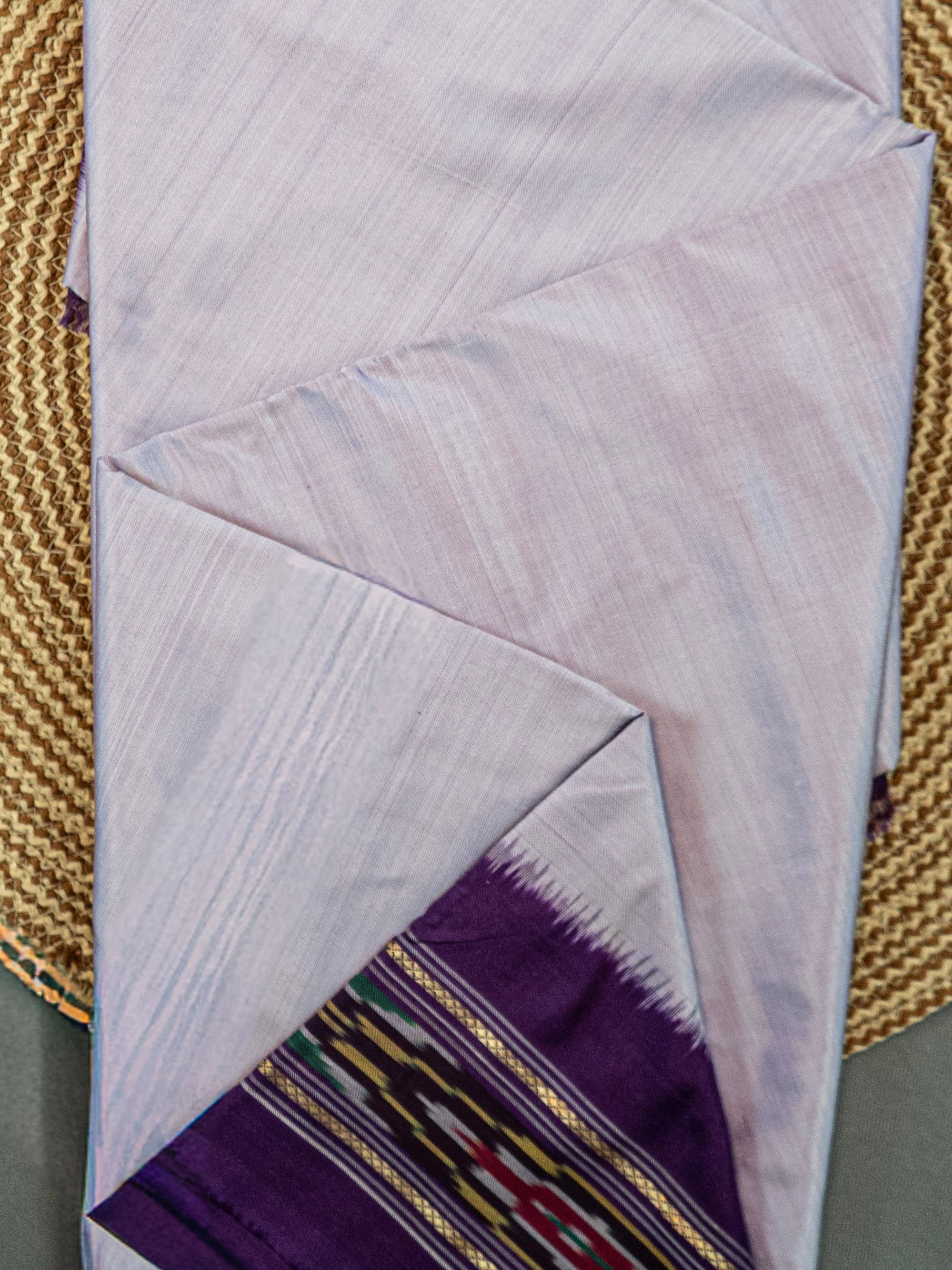Pure Pochampally Single Ikat Silk Saree in Light Lavender with Deep Purple Patola Pallu (Without Blouse)
