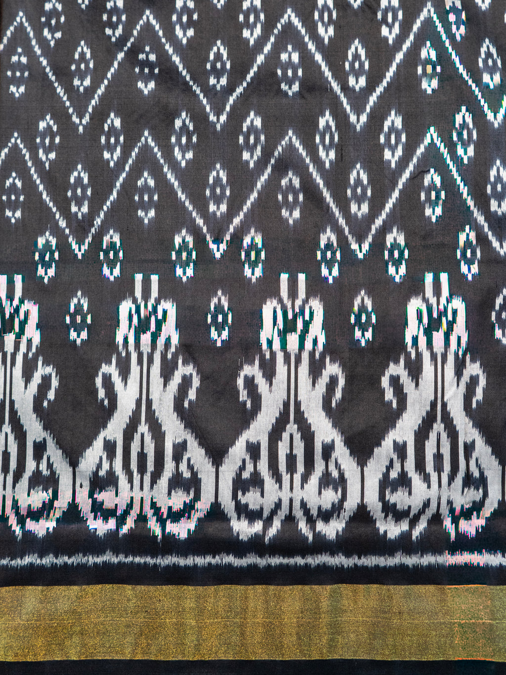 Pure Pochampally Black Silk Saree with Ikat Weaving & Golden Zari