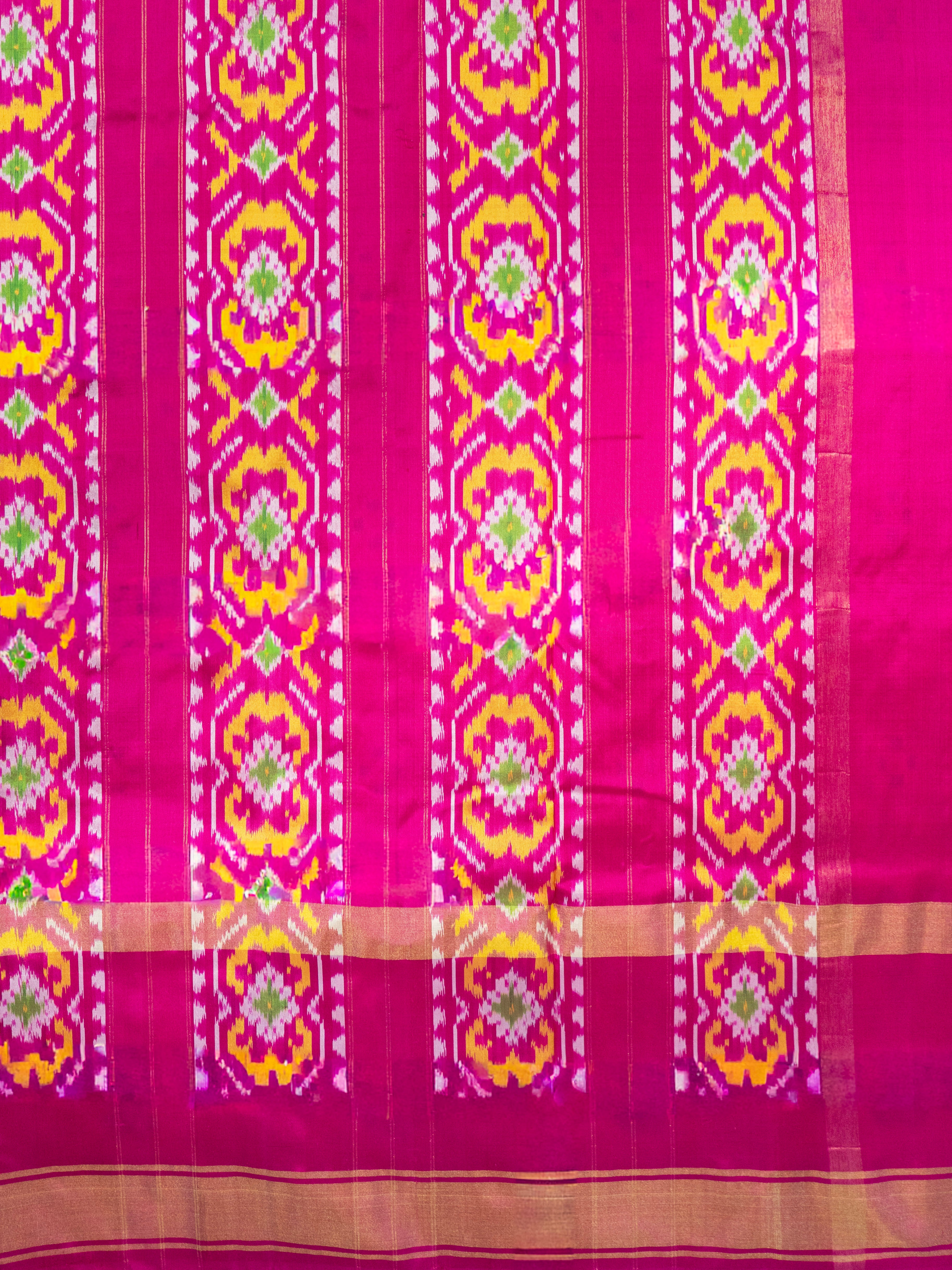 Premium Pure Pochampally Double Ikat Silk Saree in Deep Pink with All-Over Ikat & Zari