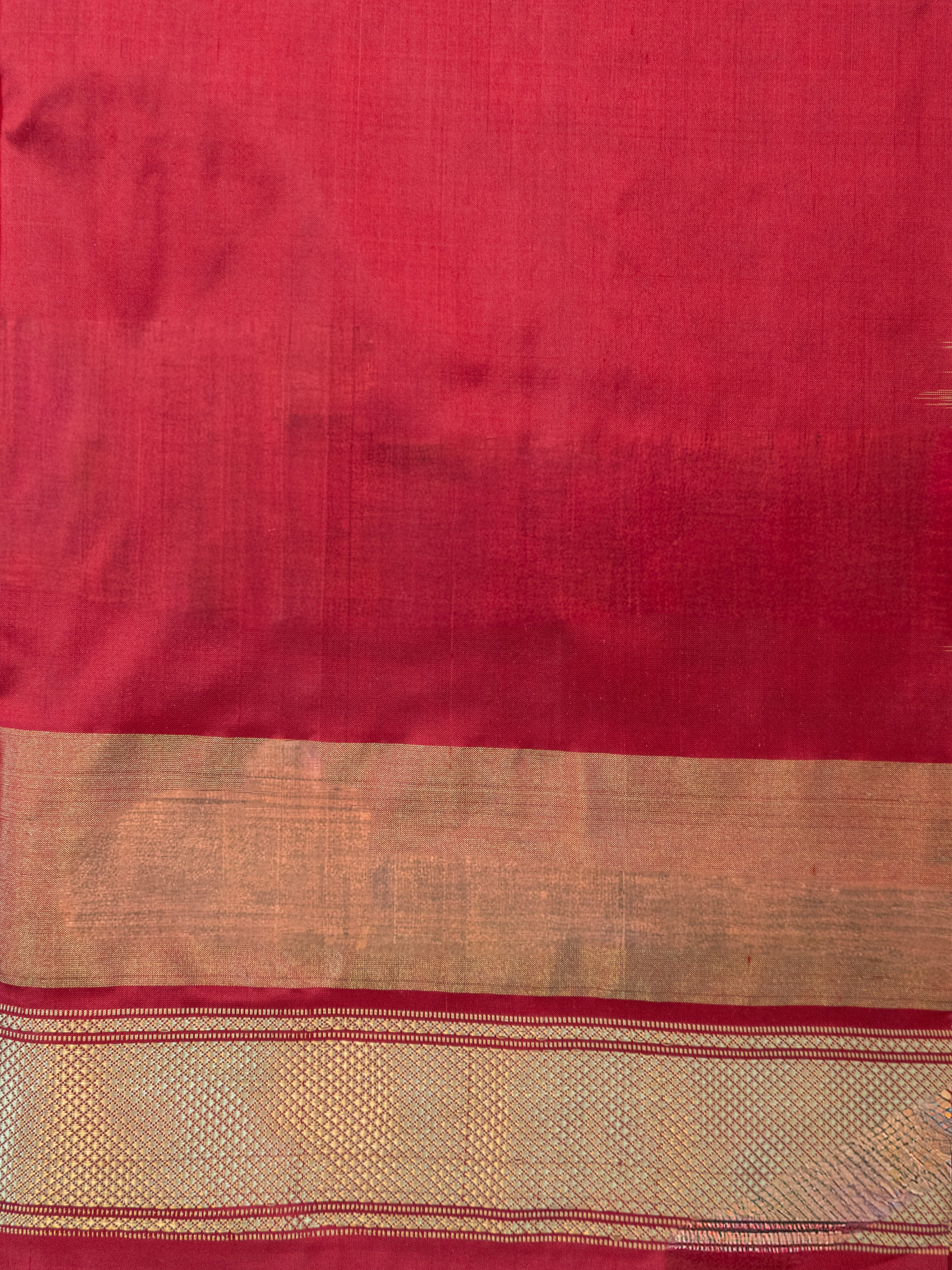 Pure Pochampally Double Ikat Silk Saree in White with Animal & Human Motifs and Red Pallu