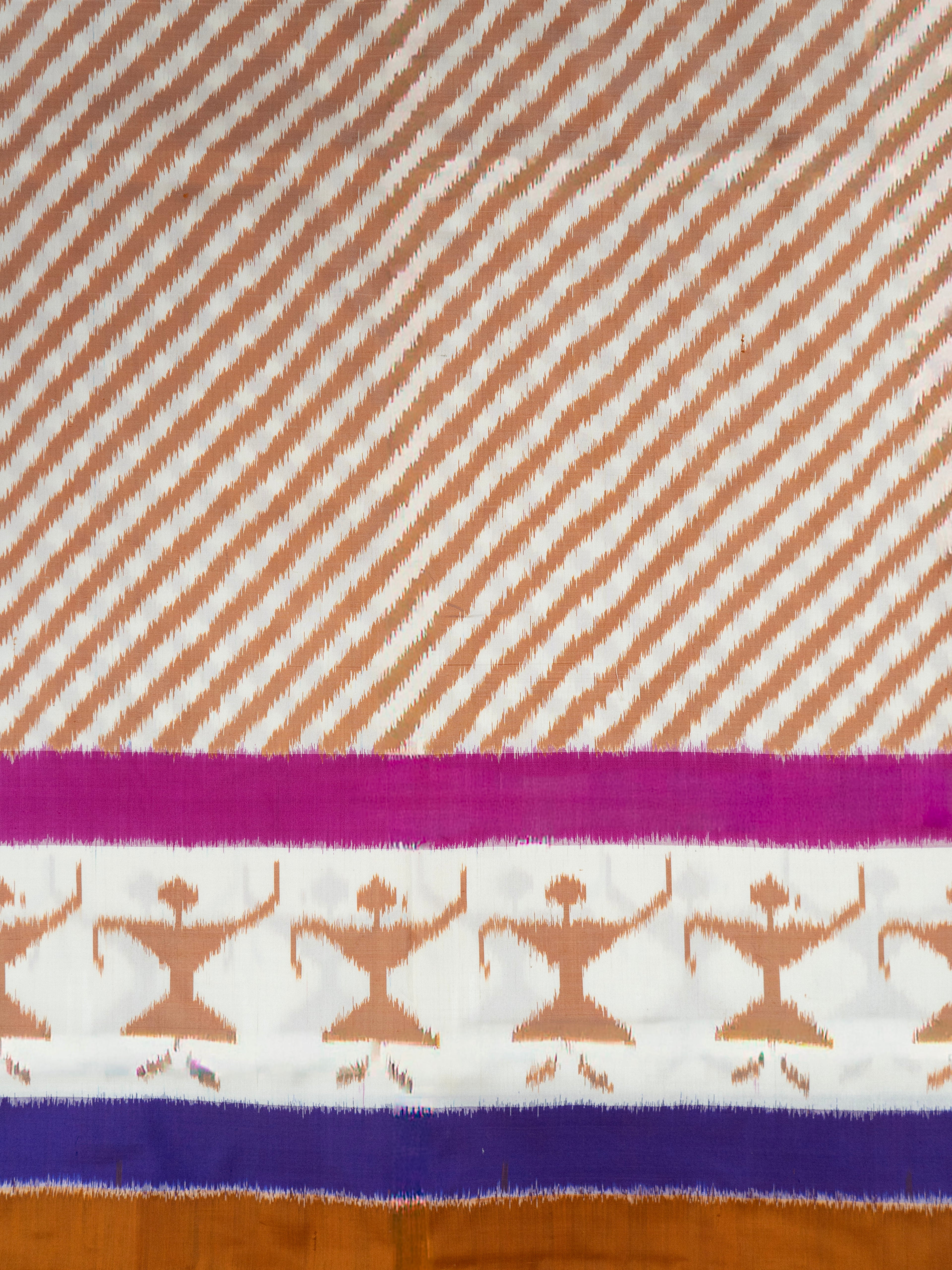 Pure Pochampally Double Ikat Silk Saree in Brown & White with Kalamkari Border