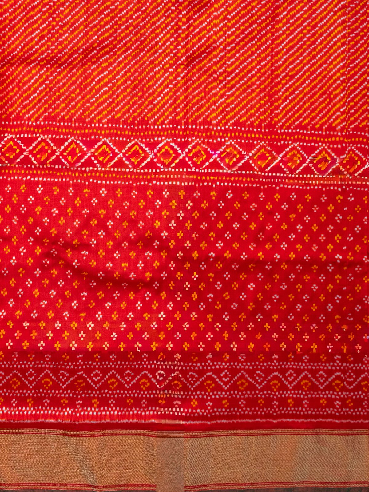 Pure Pochampally Double Ikat Fusion Silk Saree in Deep Red with Ikat & Bandhini Weave