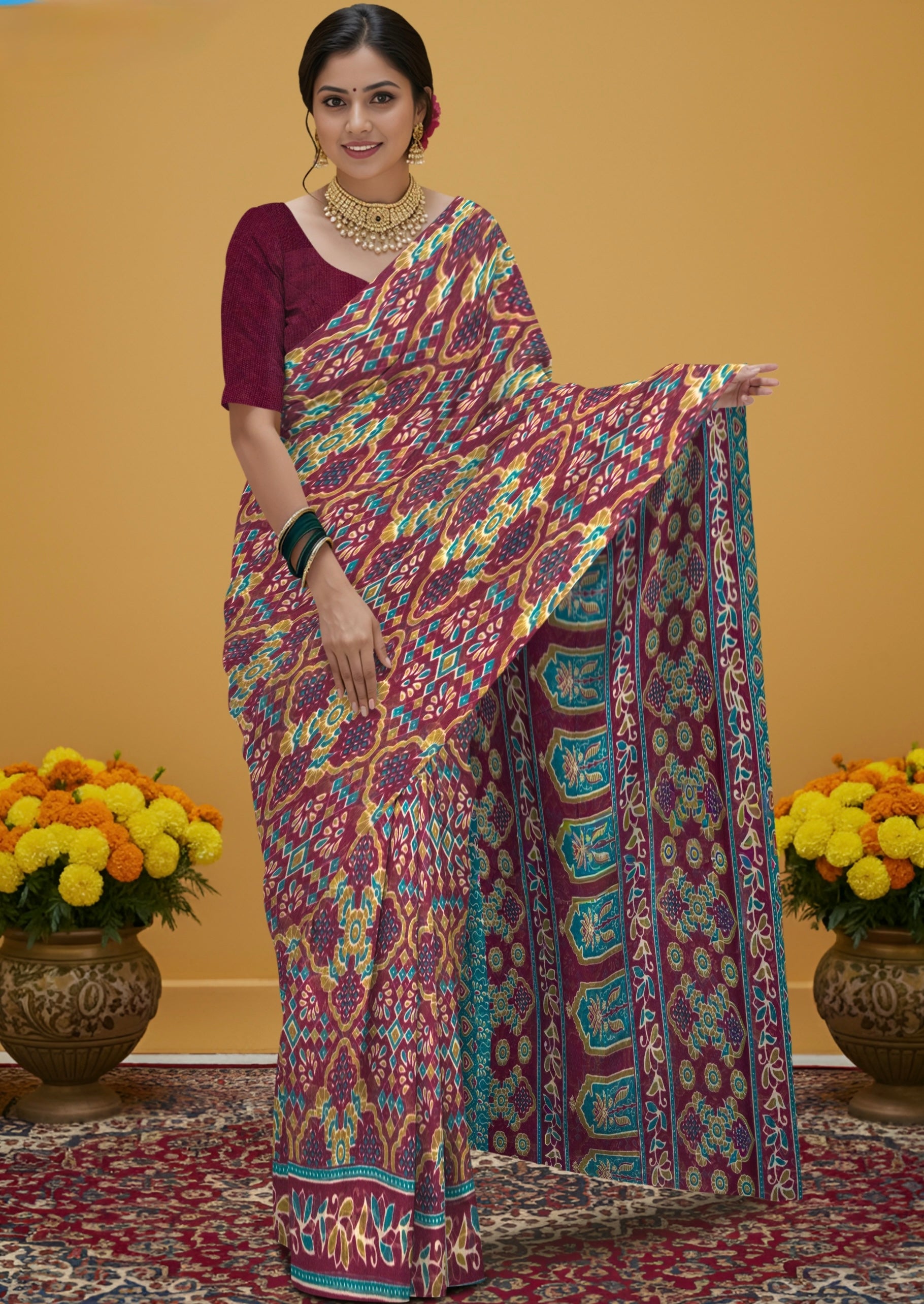 Kalamkari indo cotton saree