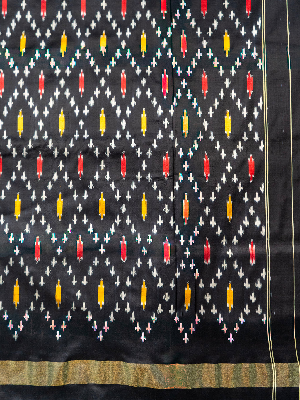 Pure Pochampally Silk Saree in Red with Black Ikat Pallu & Golden Zari