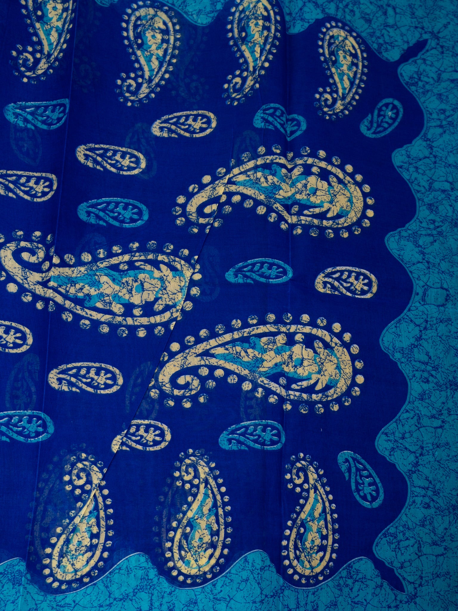 Hand Batik Print Cotton Saree in Deep Blue Color