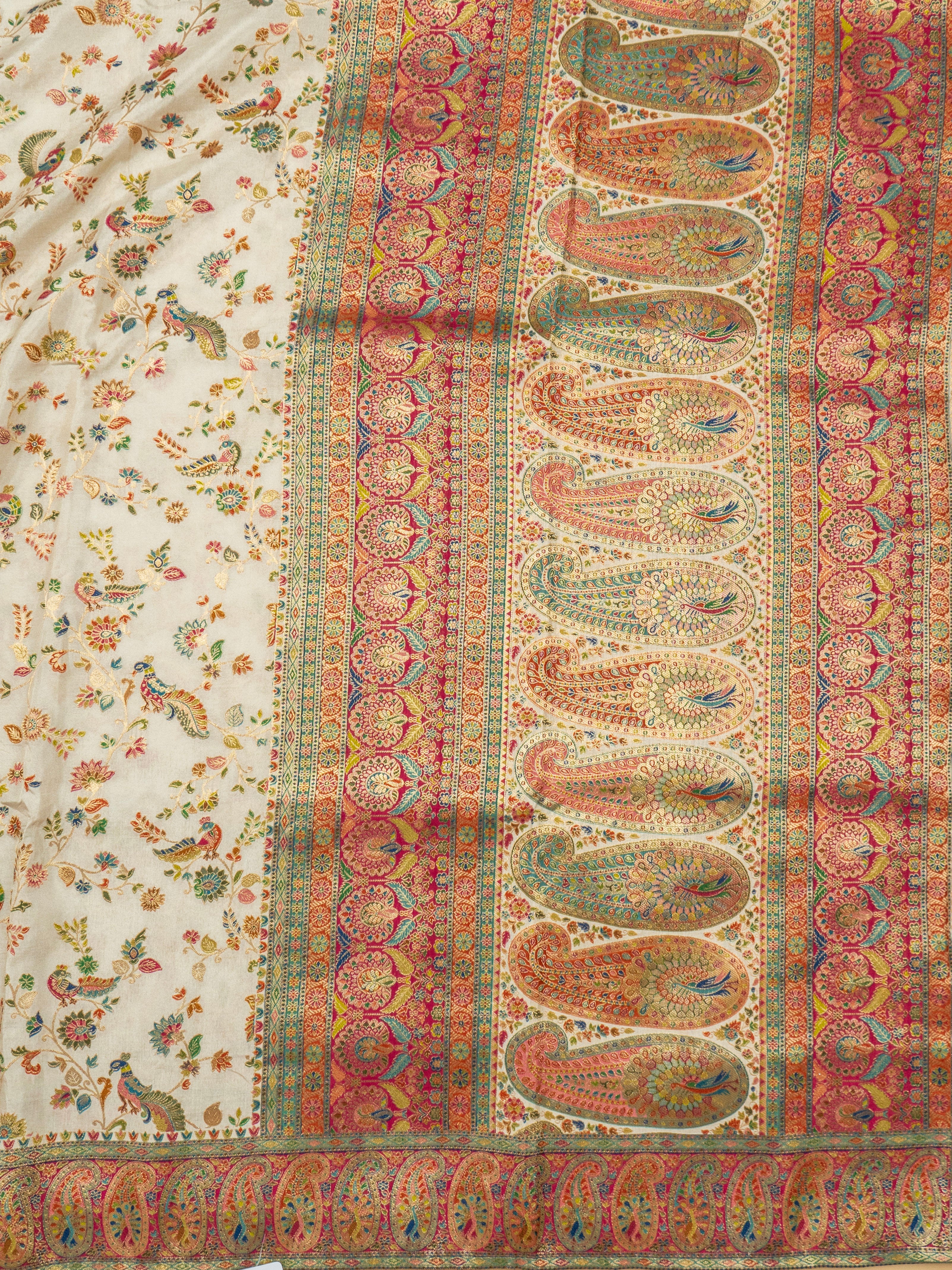 Pure Rajwada Silk Saree in Beige with Royal Animal & Palace Weaving