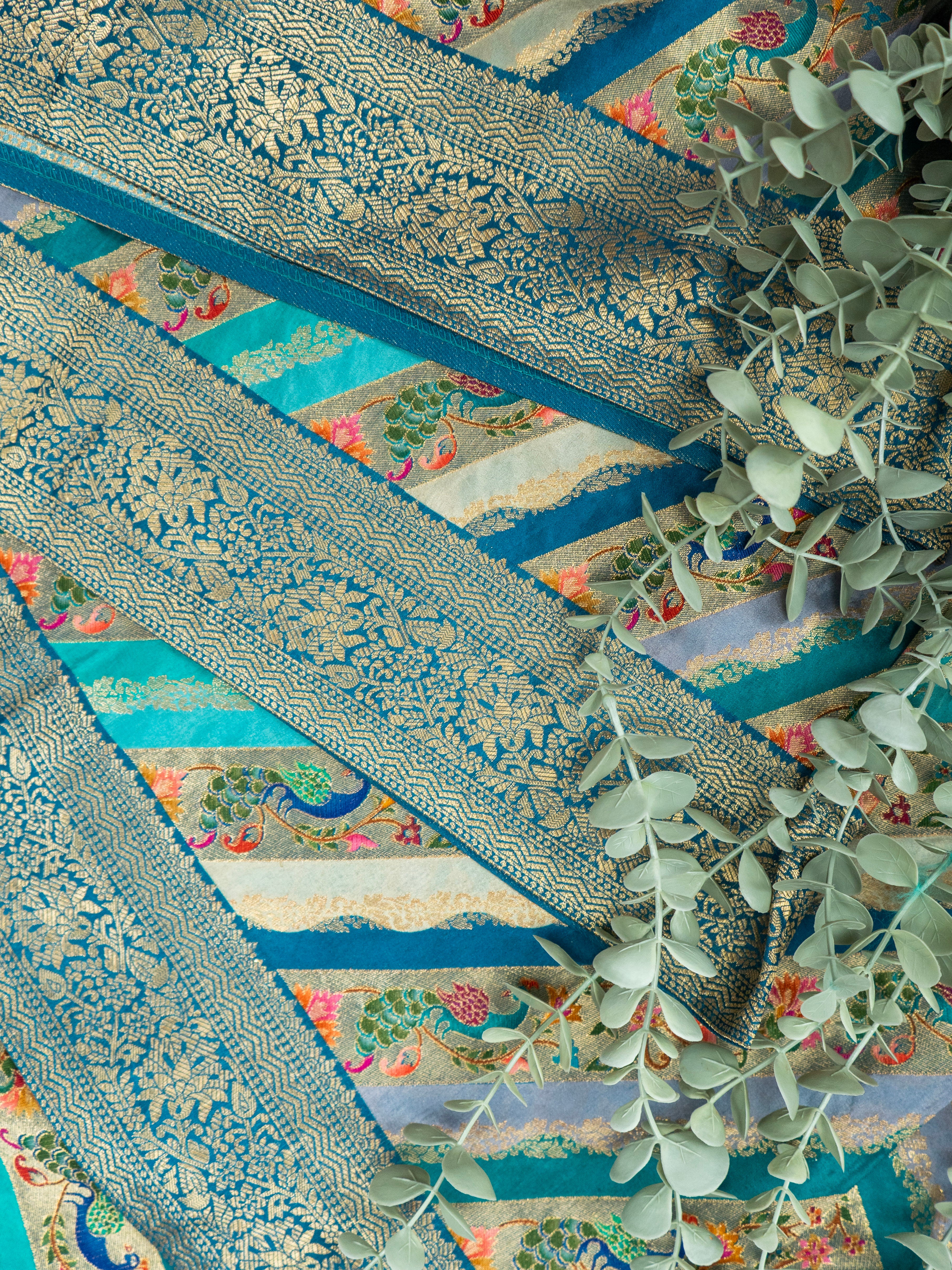 Pure Rajwada Silk Saree in Blue-Green with Peacock Motifs & Royal Palace Zari Pallu