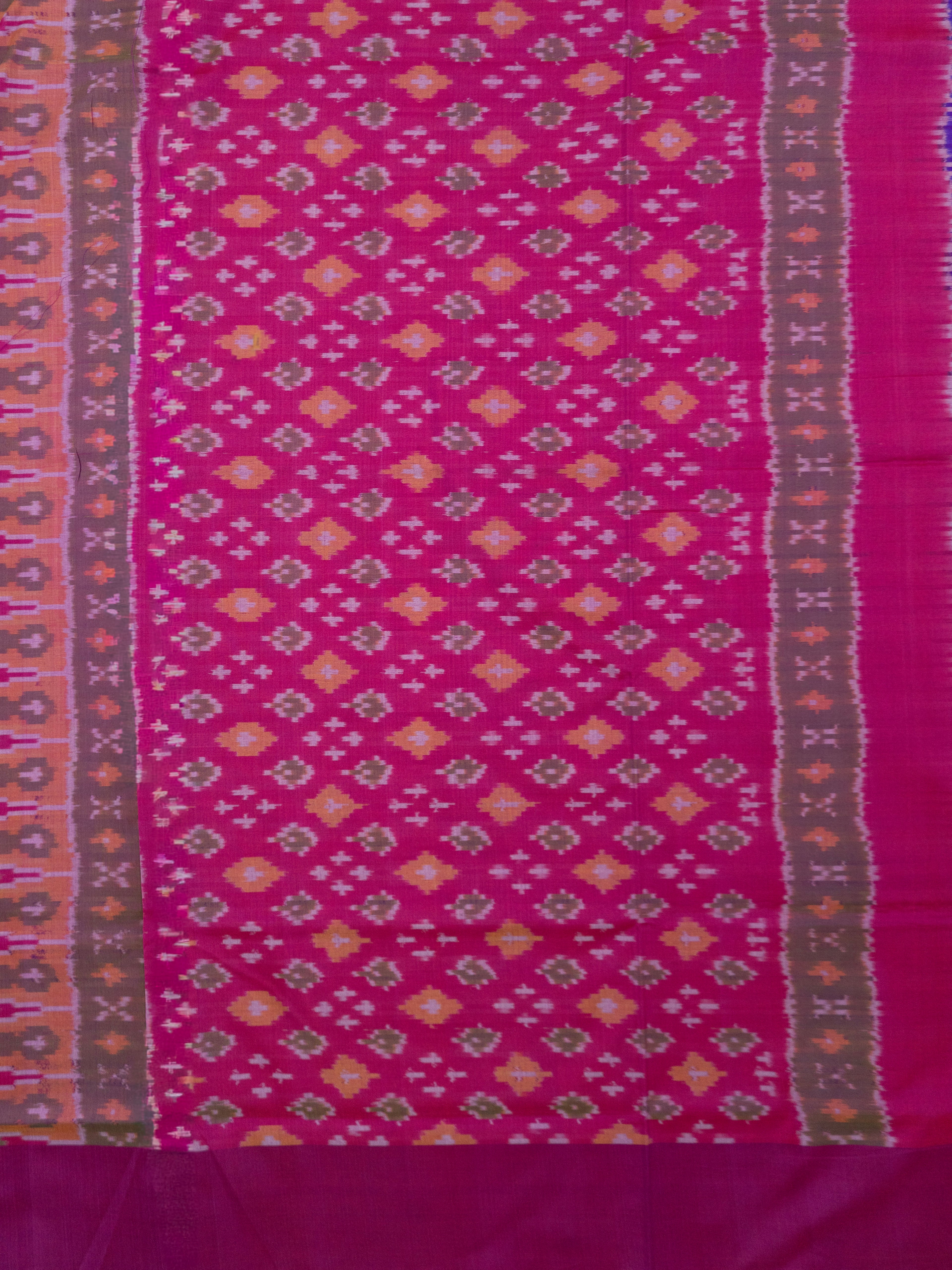 Pure Pochampally Cotton Silk Saree in Purple with Pink Ikat Pallu