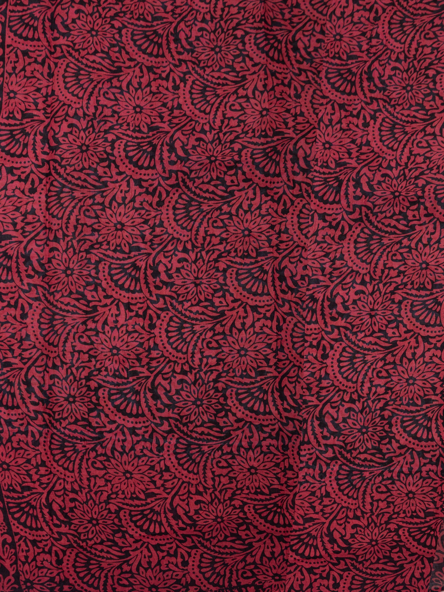 Kalamkari Floral Print Saree with Contrast Kalamkari Pallu & Border