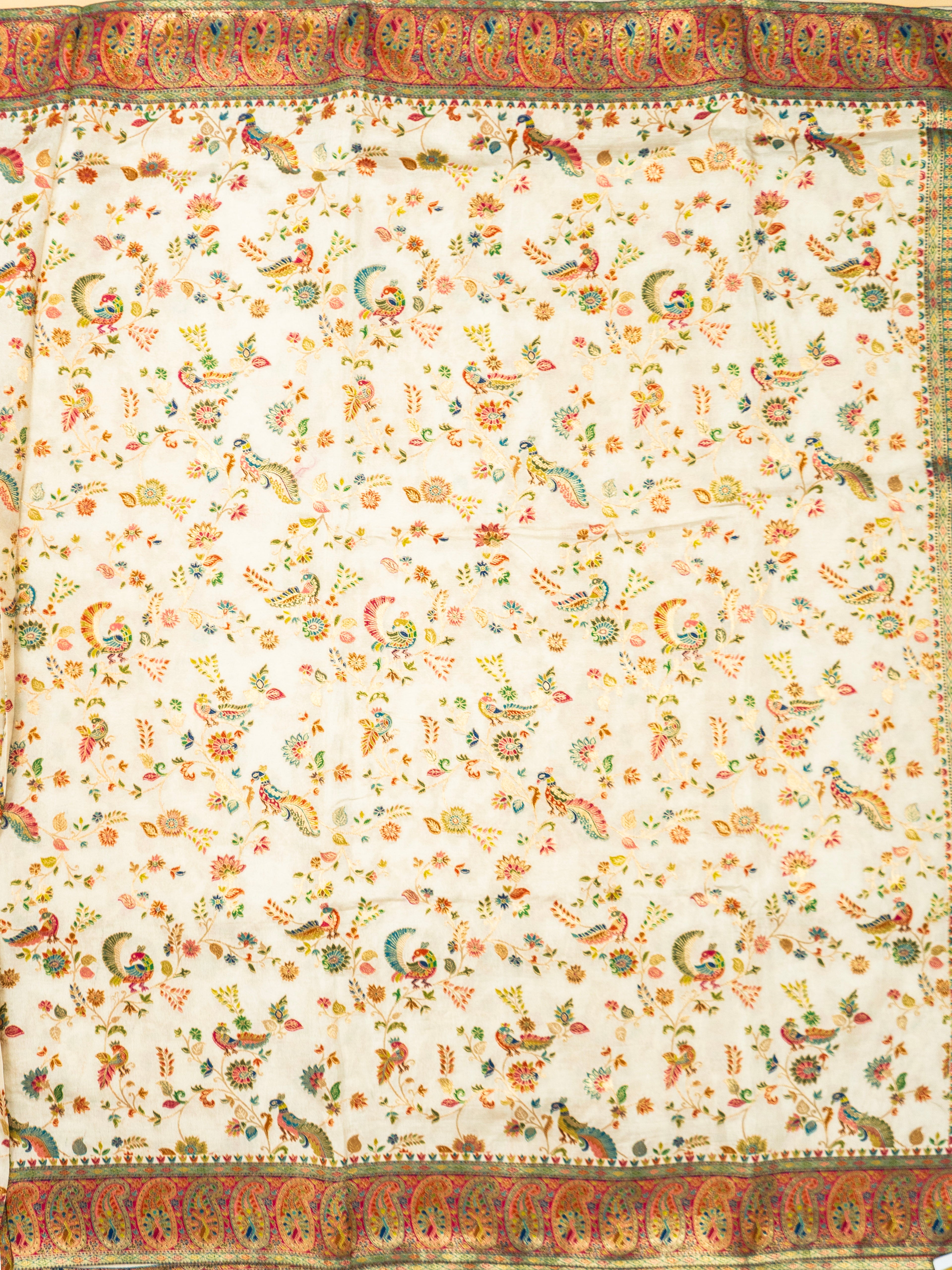 Pure Rajwada Silk Saree in Beige with Royal Animal & Palace Weaving