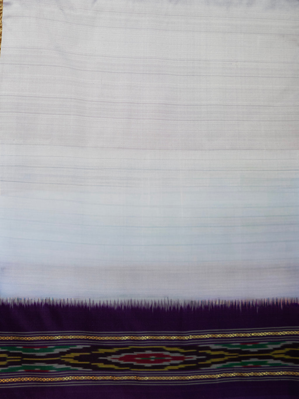 Pure Pochampally Single Ikat Silk Saree in Light Lavender with Deep Purple Patola Pallu (Without Blouse)