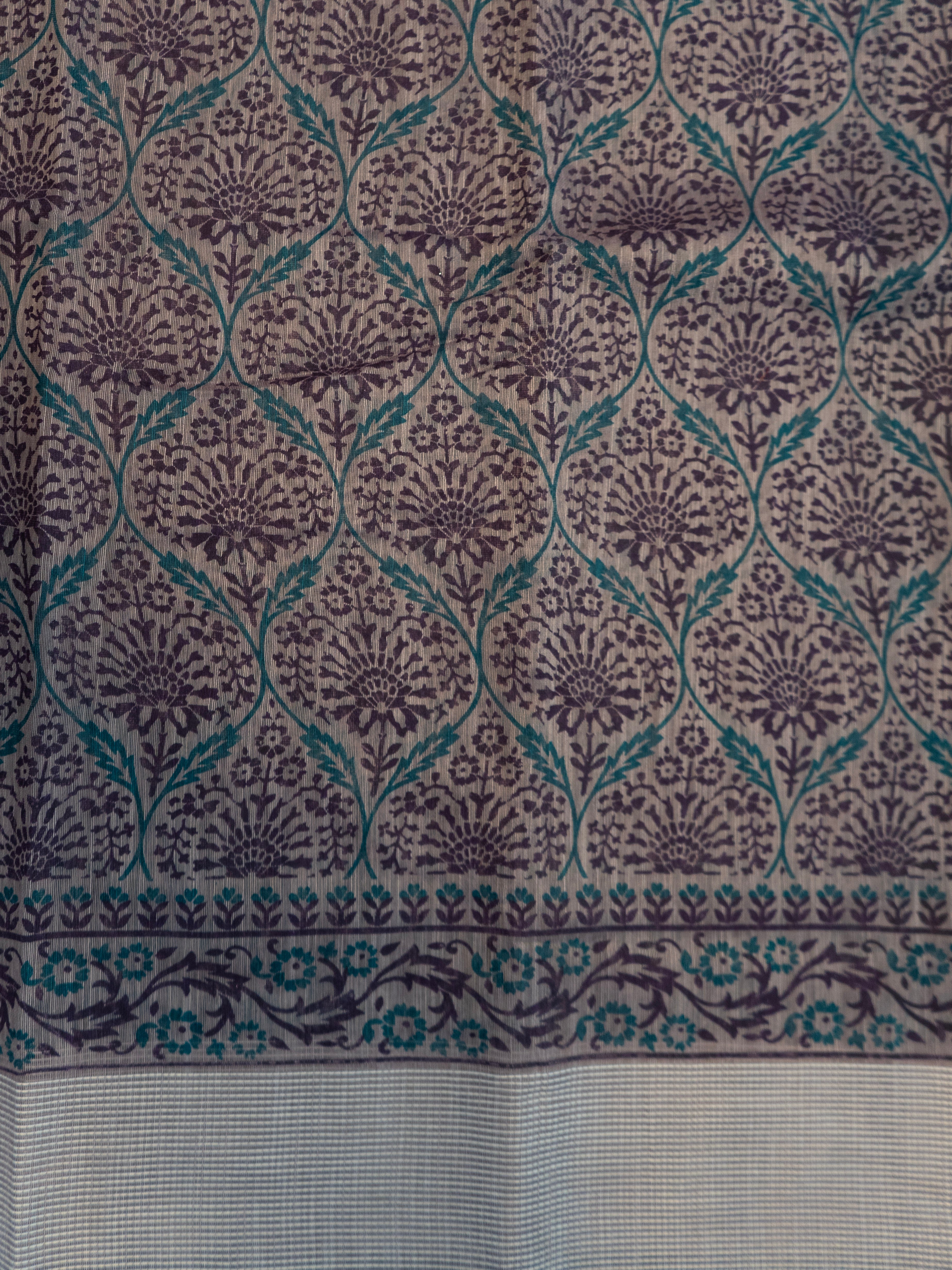 Kalamkari saree in violet color designer print pallu and plain blouse