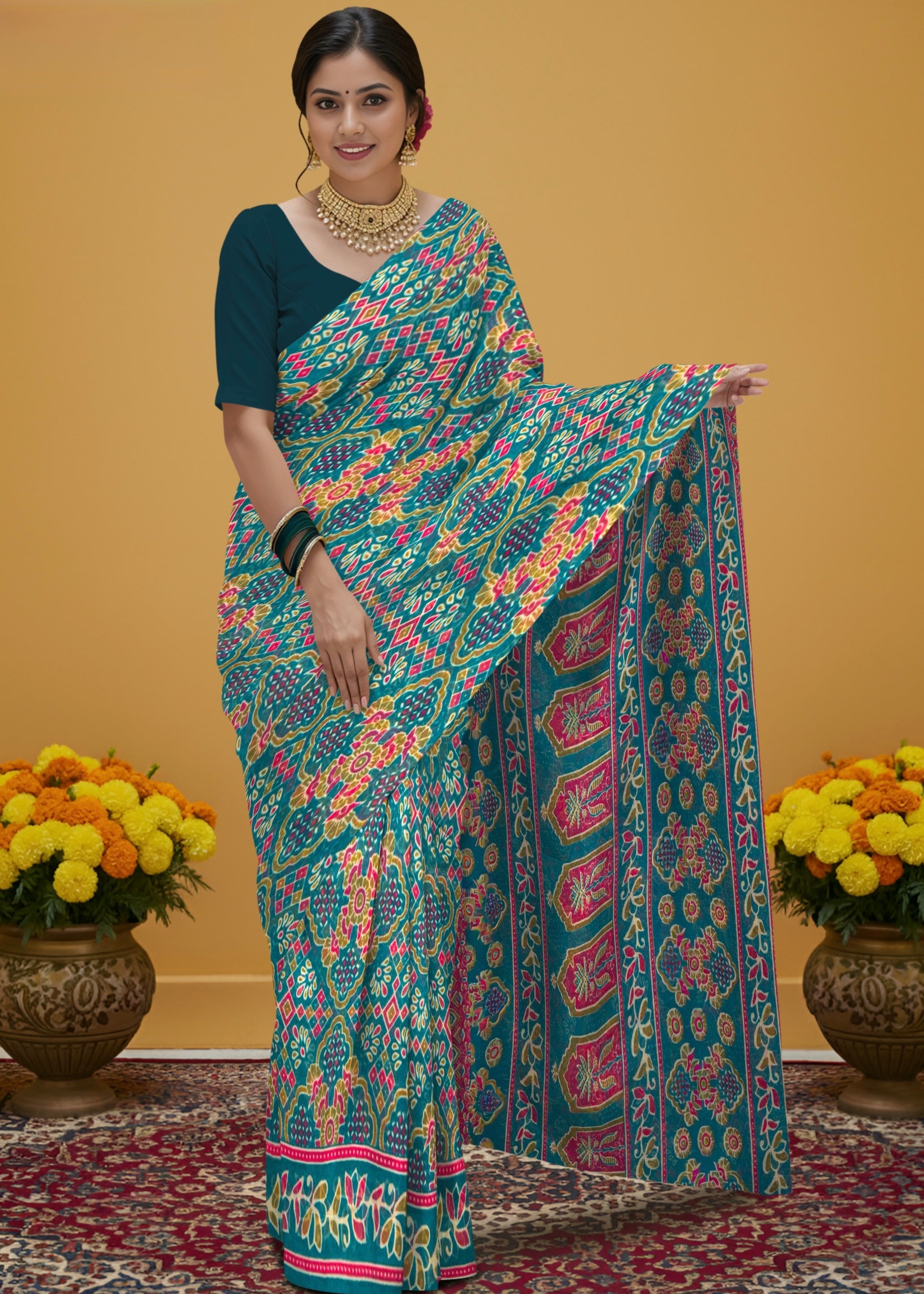 Kalamkari indo cotton saree