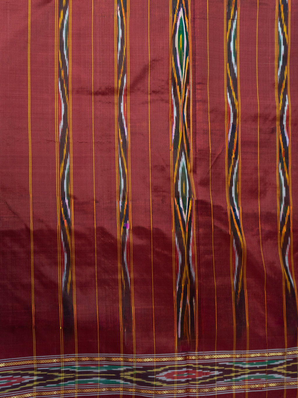 Pure Pochampally Dark Green Silk Saree with Red Patola Border & Patola Pallu (Without Blouse)