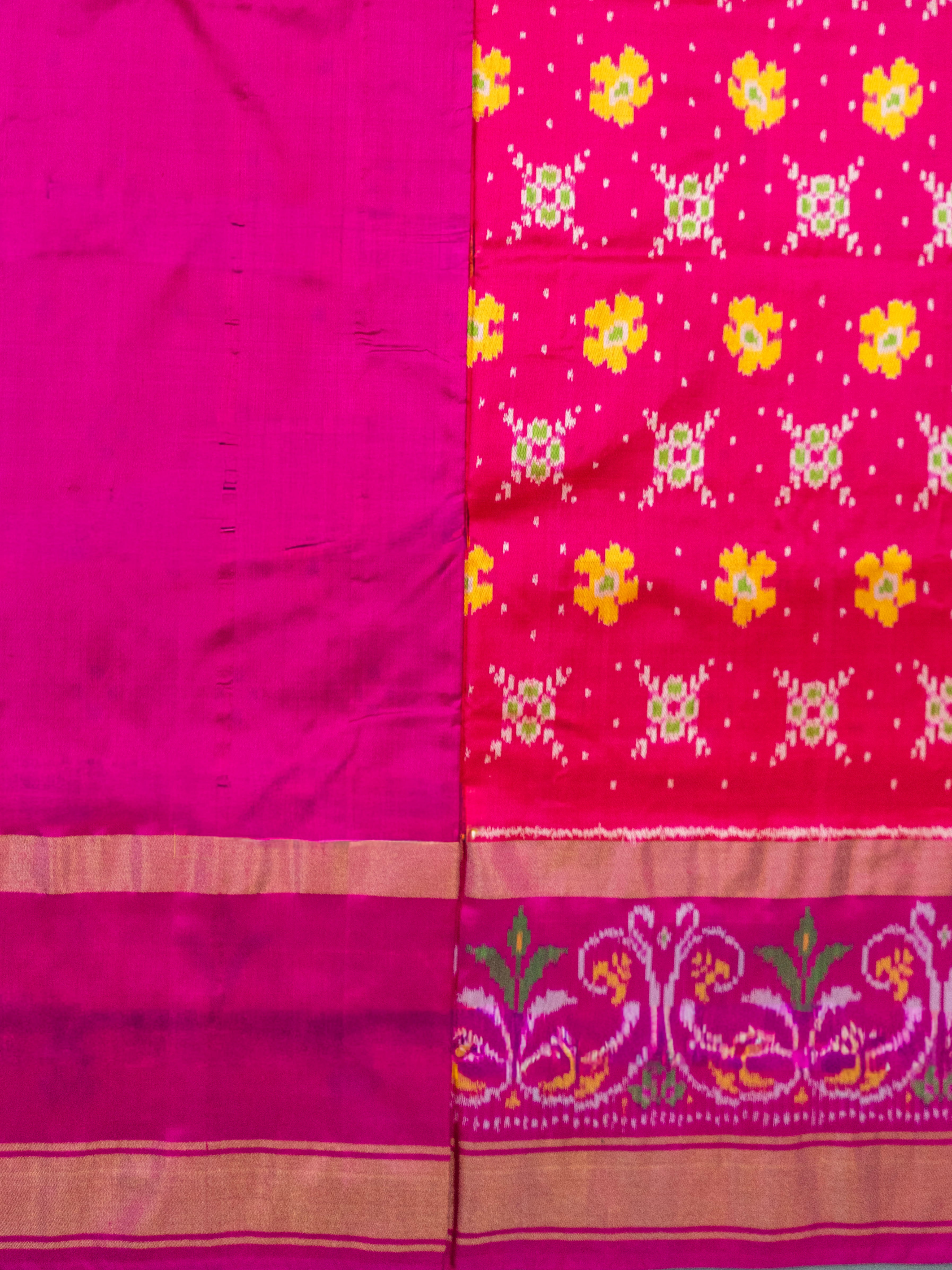 Premium Pure Pochampally Double Ikat Silk Saree in Deep Pink with All-Over Ikat & Zari