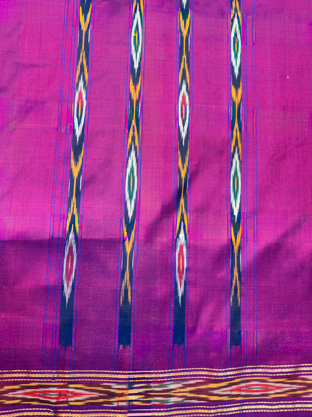 Pure Pochampally Plain Silk Saree in Green with Pink Patola Border & Patola Pallu (Without Blouse)