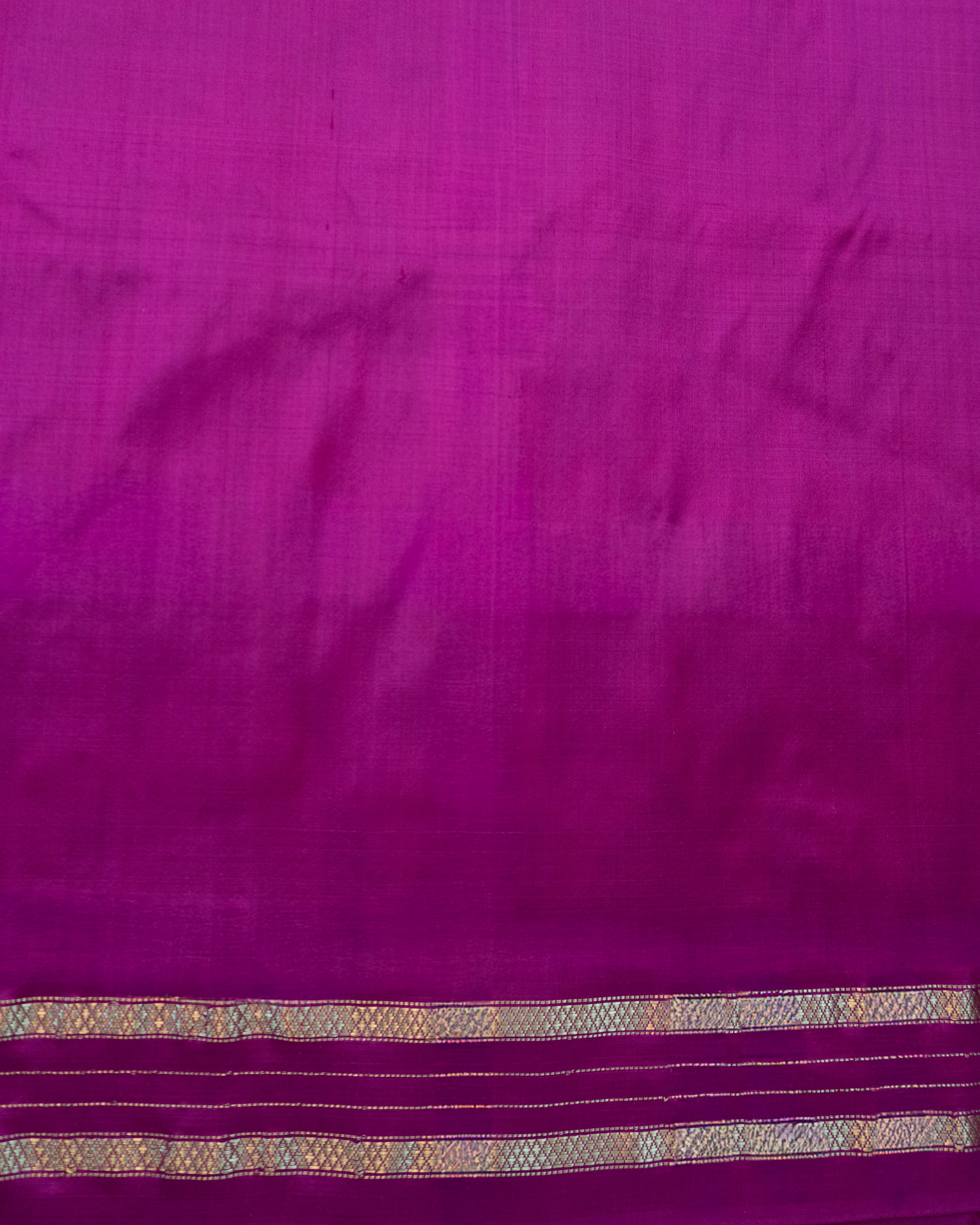 Pure Pochampally Double Ikat Silk Saree in Pink with Ikat Pallu, Golden Zari & Plain Blouse