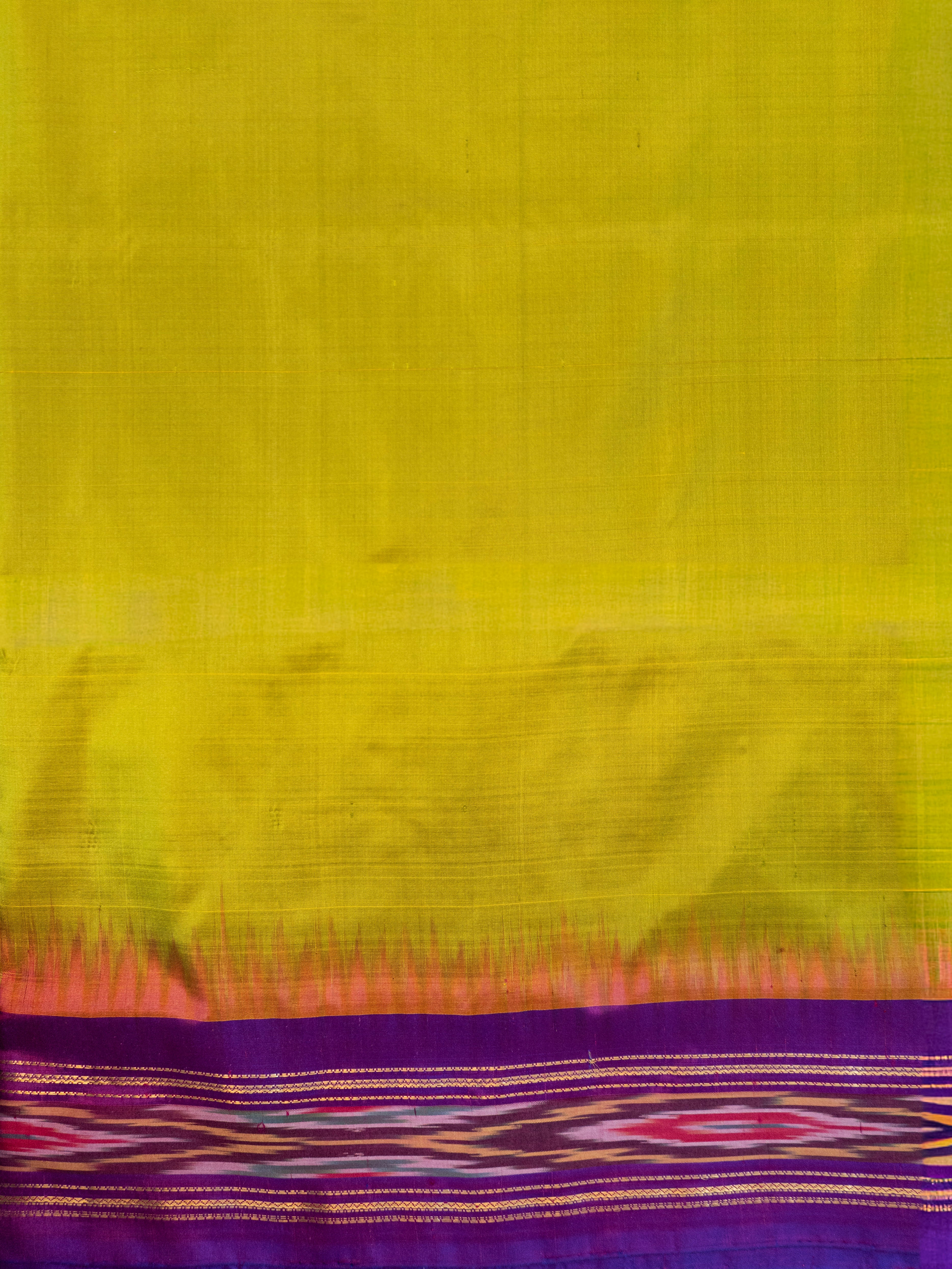 Pure Pochampally Plain Silk Saree in Green with Pink Patola Border & Patola Pallu (Without Blouse)