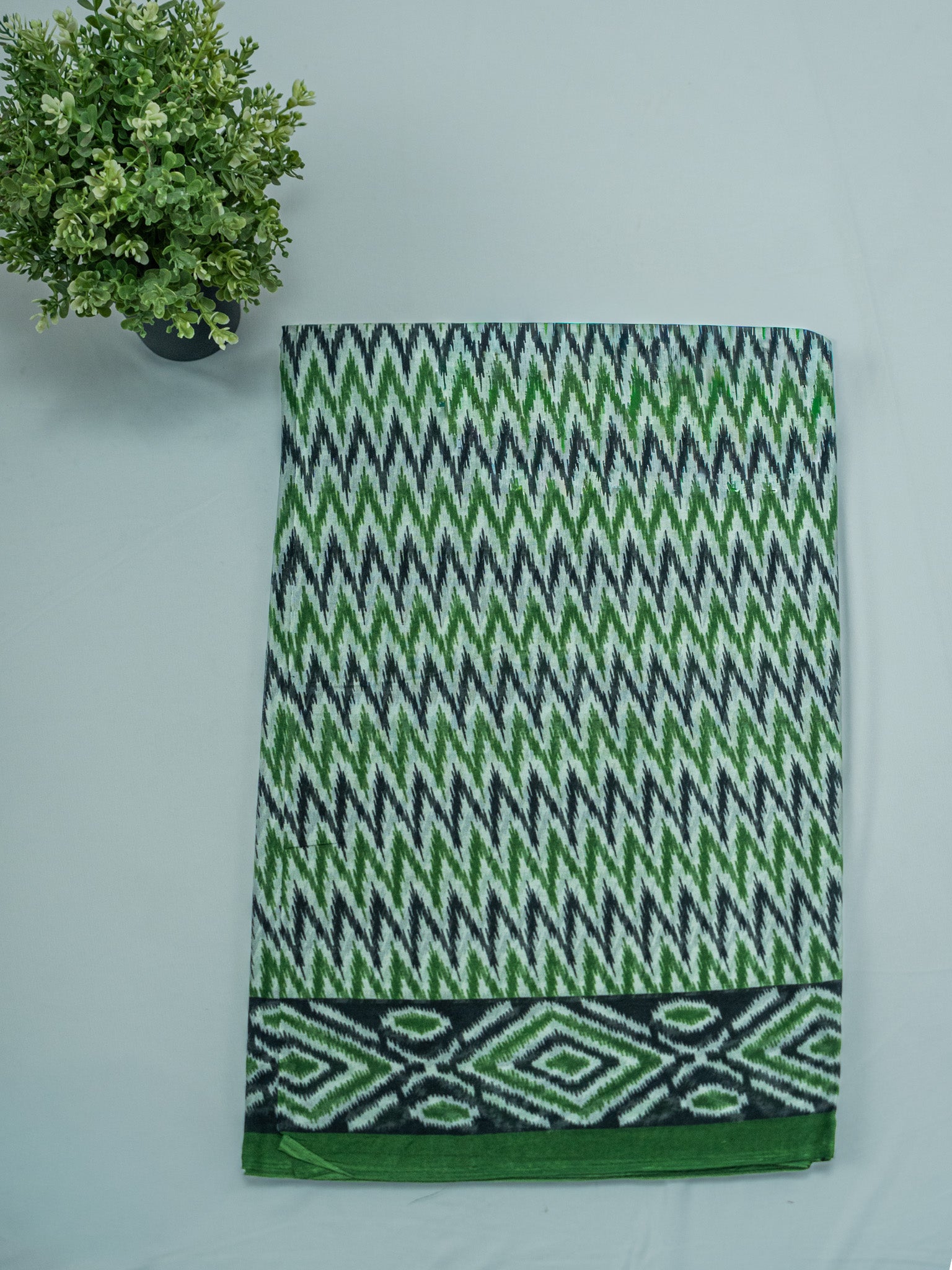 Pure Kalamkari Zig Zag Cotton Print Saree – Artistic Handcrafted Elegance