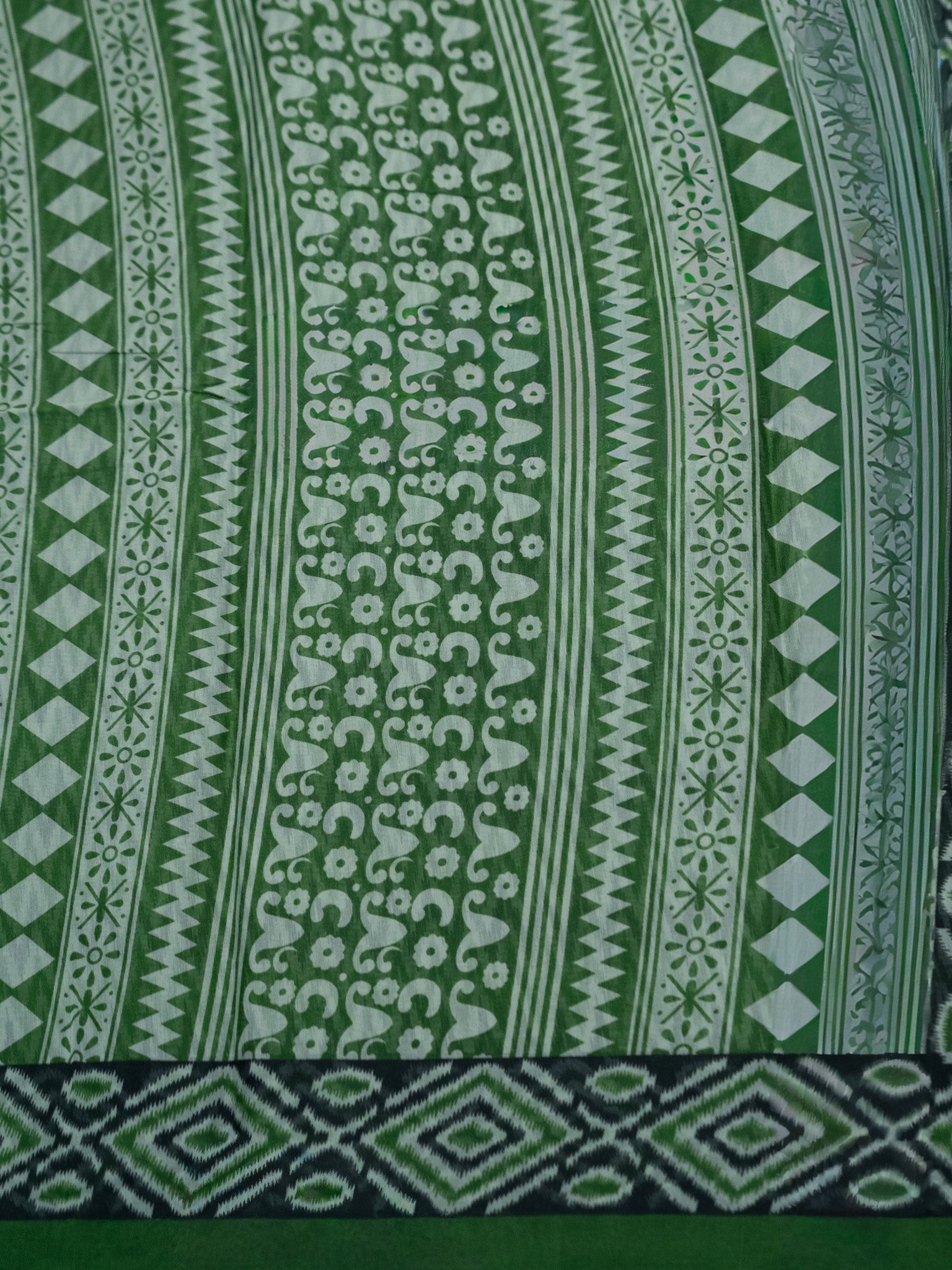 Pure Kalamkari Zig Zag Cotton Print Saree – Artistic Handcrafted Elegance