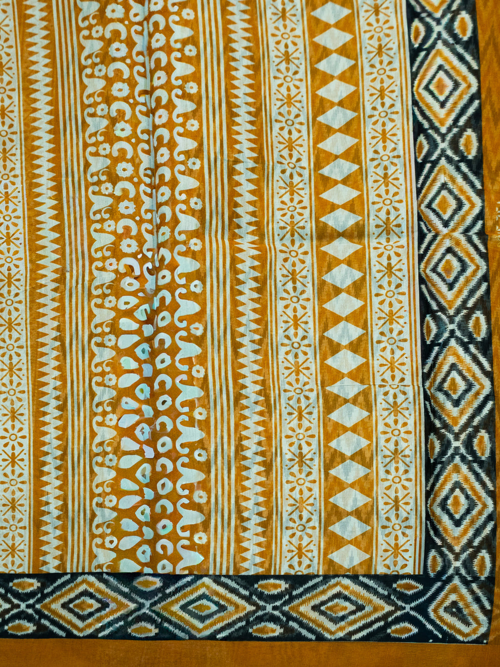 Pure Kalamkari Zig Zag Cotton Print Saree – Artistic Handcrafted Elegance