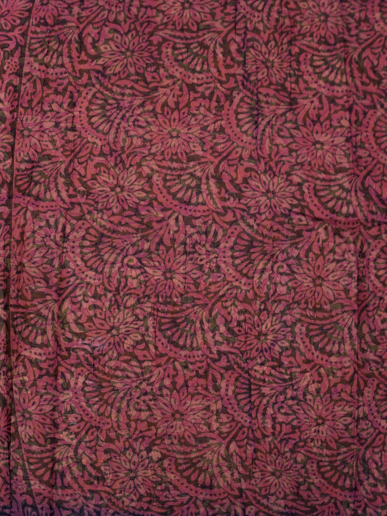 Kalamkari Floral Print Saree with Contrast Kalamkari Pallu & Border