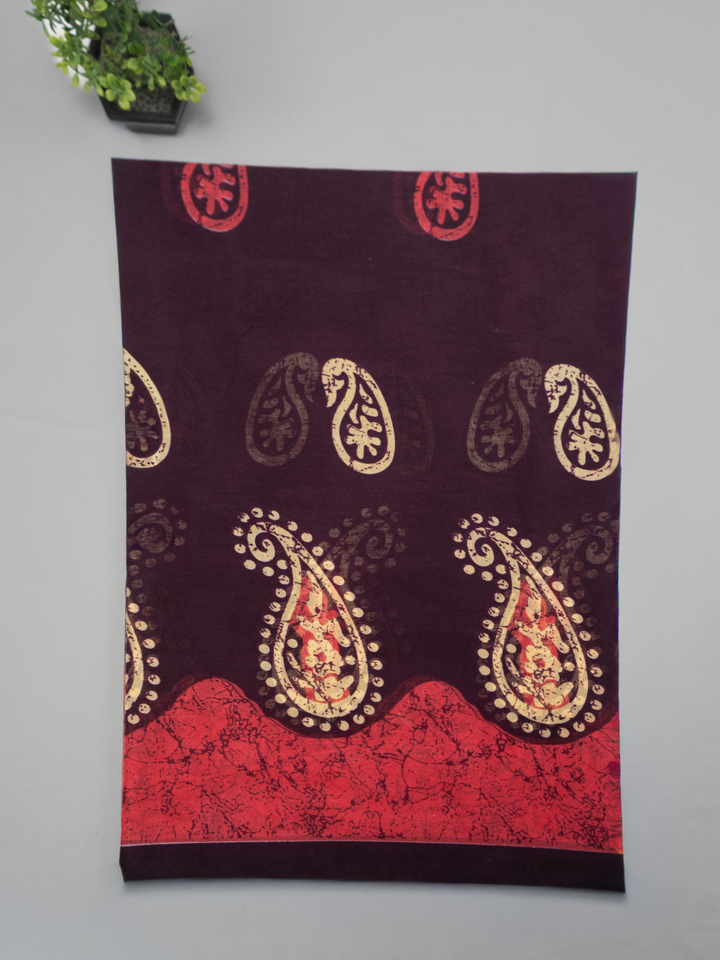 Hand Batik Print Cotton Saree in Rich Maroon Color