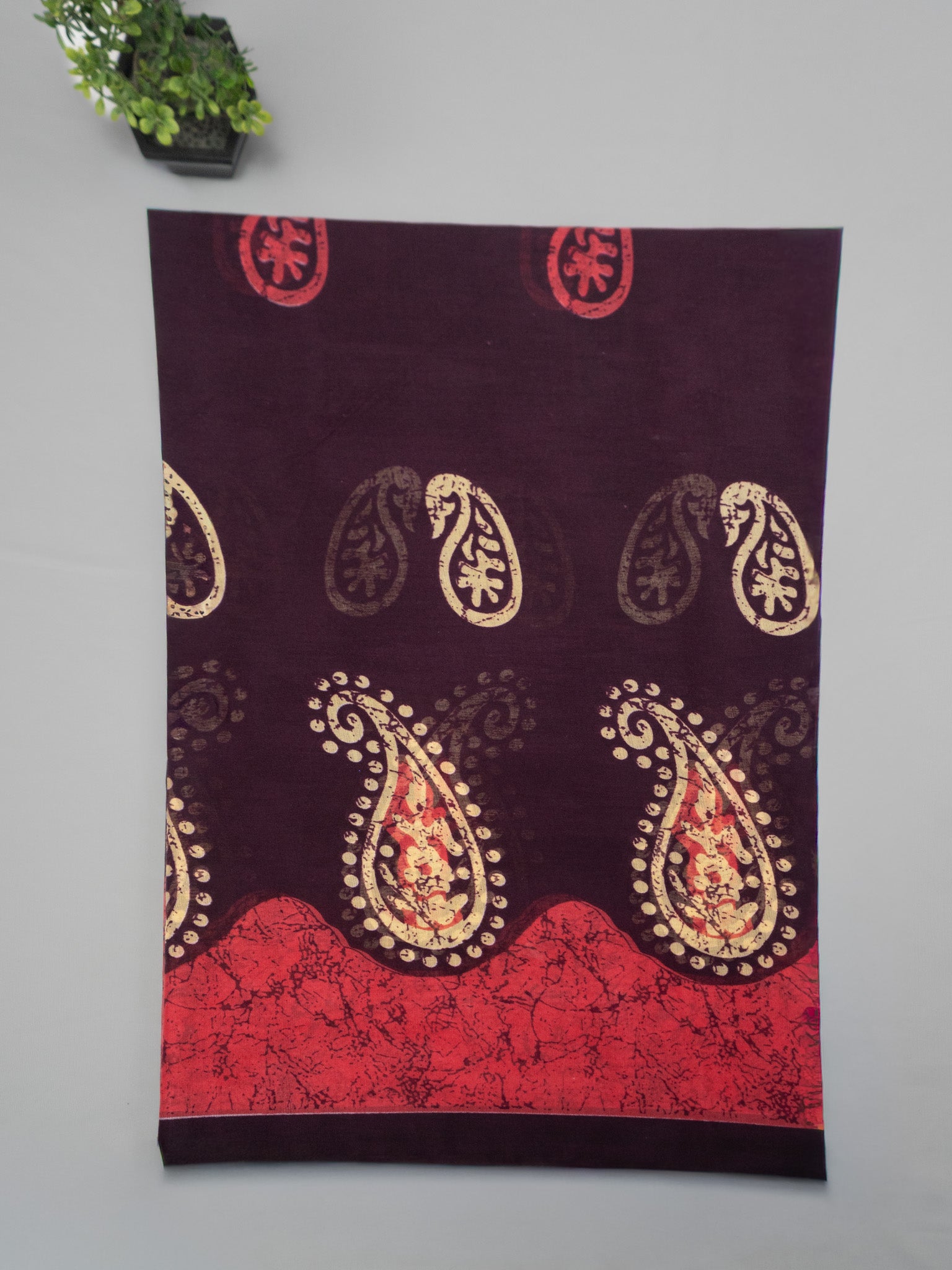 Hand Batik Print Cotton Saree in Rich Maroon Color