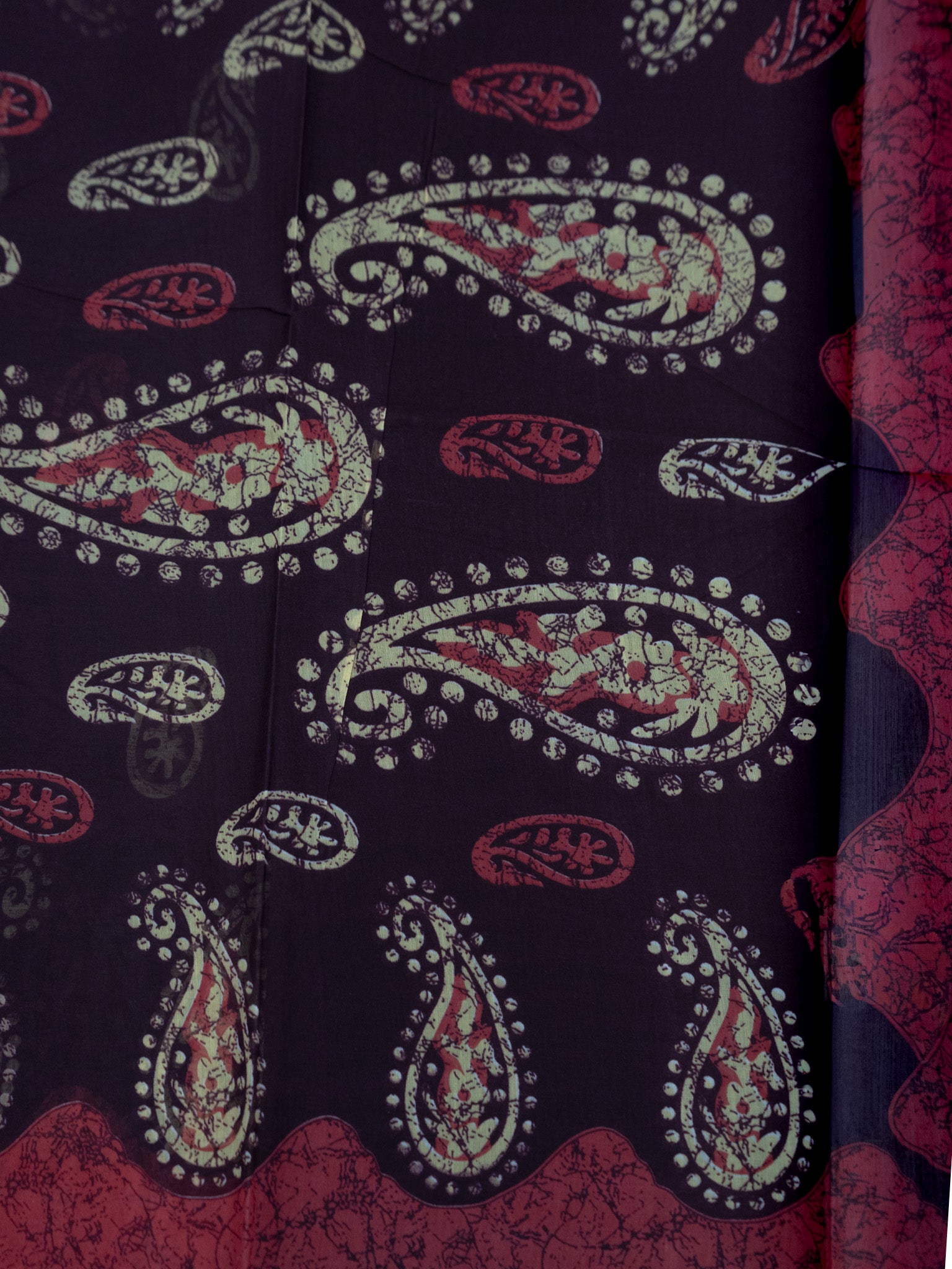 Hand Batik Print Cotton Saree in Rich Maroon Color