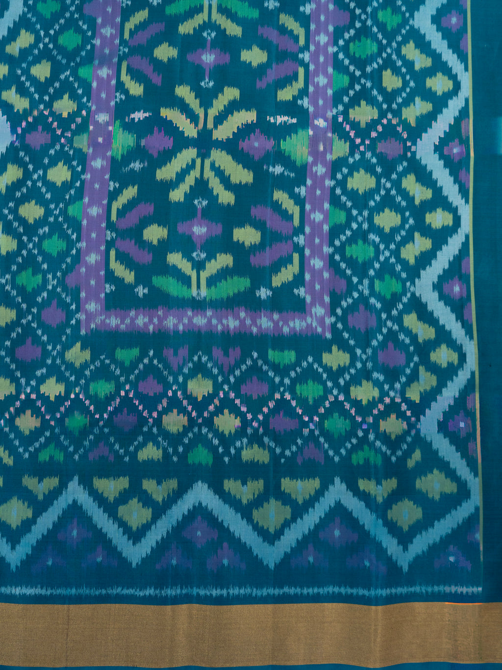 Pure Pochampally Silk Saree in Red with Lotus Ikat Weaving & Contrast Blue Ikat Pallu