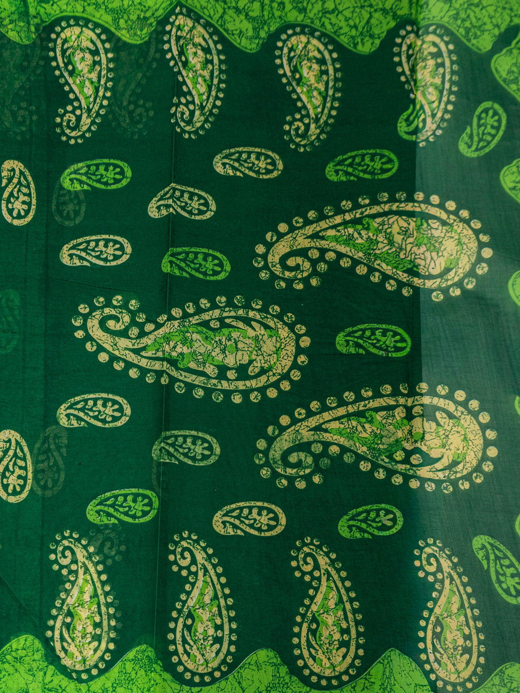 Hand Batik Print Cotton Saree in Dark Green Color