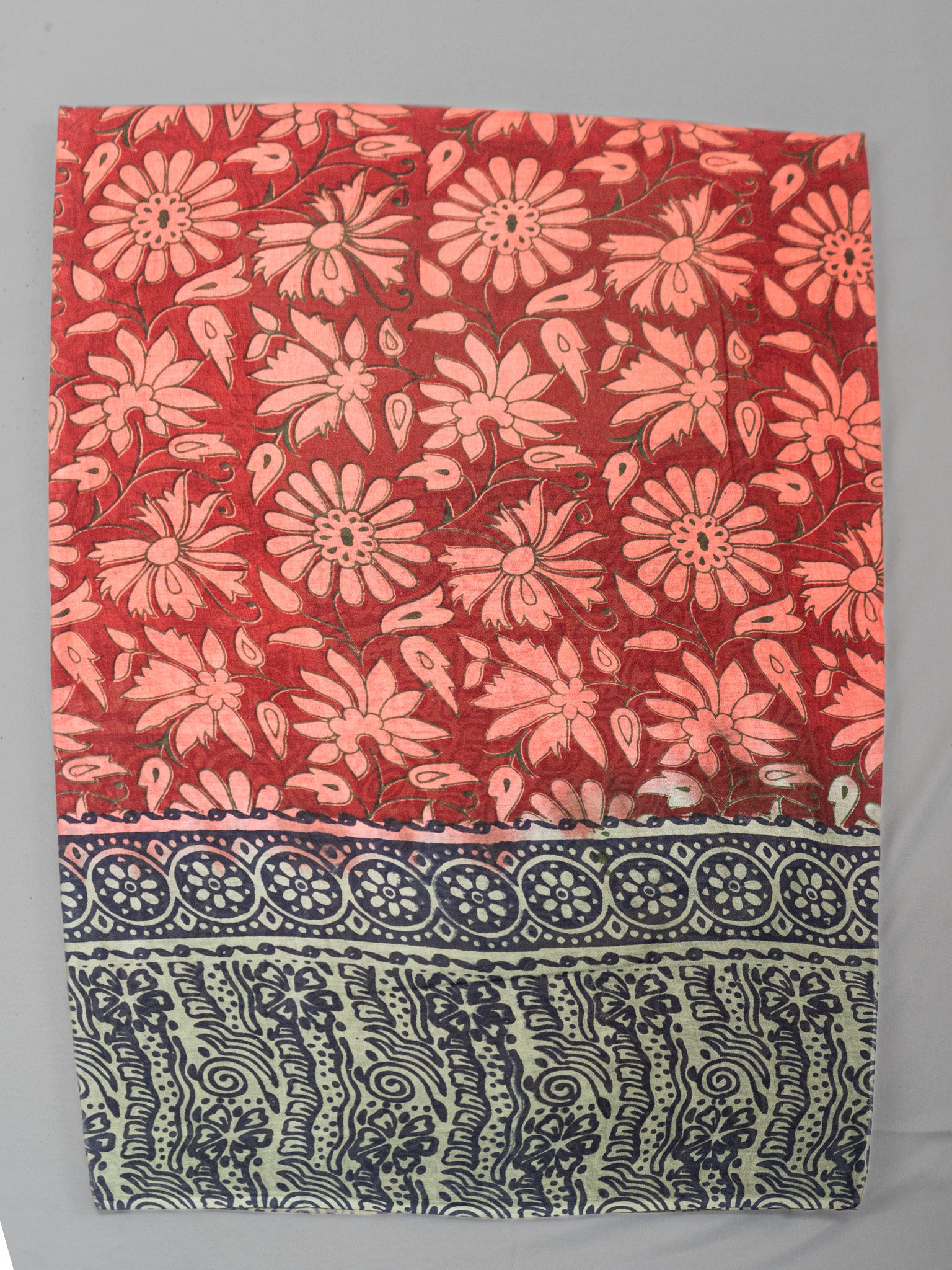 Kalamkari Floral Print Saree with Contrast Kalamkari Pallu & Border