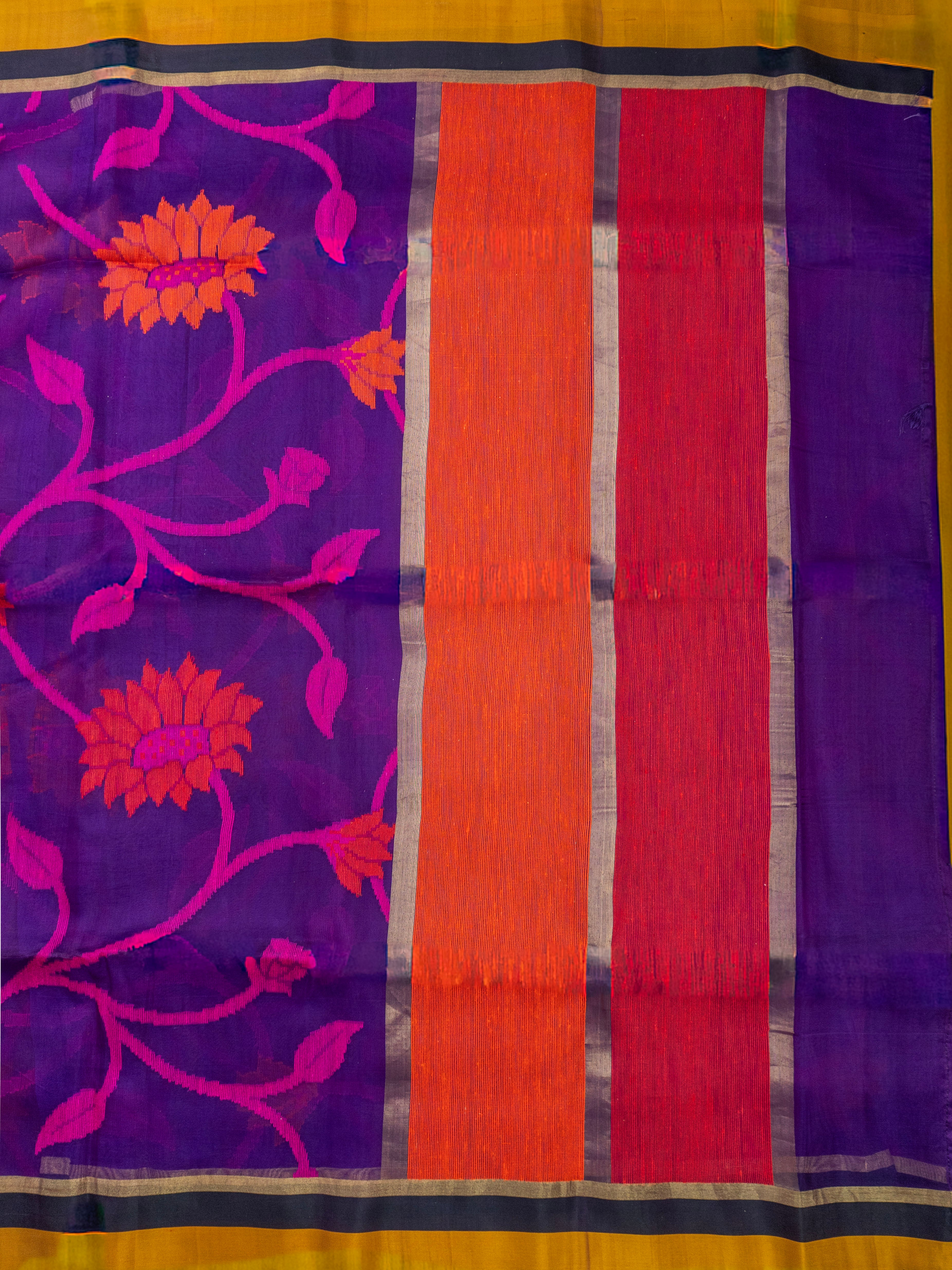 Pure Upada Handloom Silk Saree in Purple with Floral Weaving & Designer Line Pallu