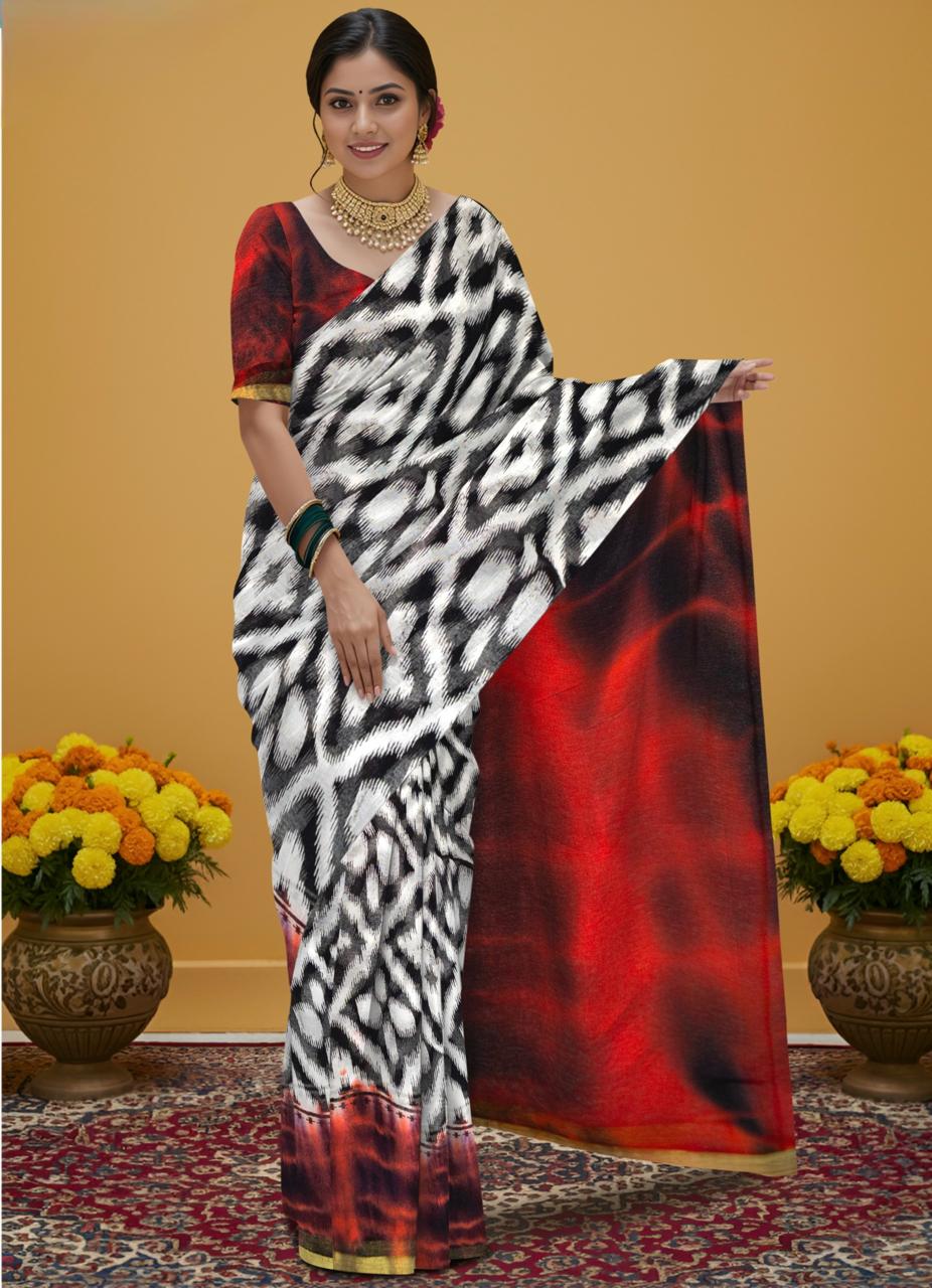 Pure Georgette Designer Saree with Vibrant Body & Matching Pallu & Border