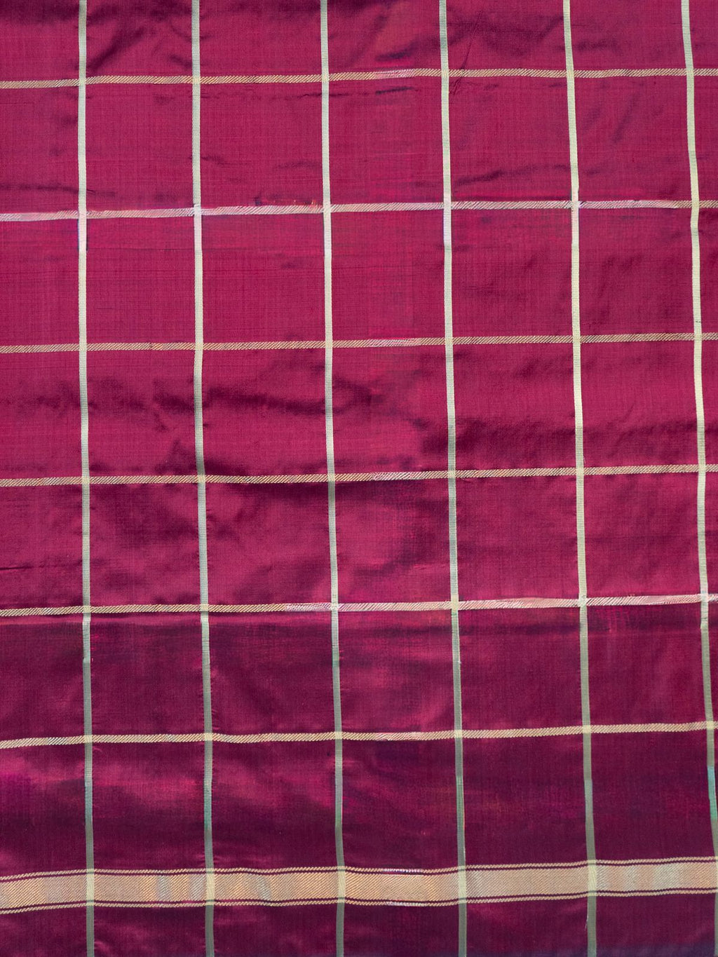 Pure Pochampally Double Ikat Silk Saree in Ghat Chola Checks with Elephant Ikat & Golden Zari