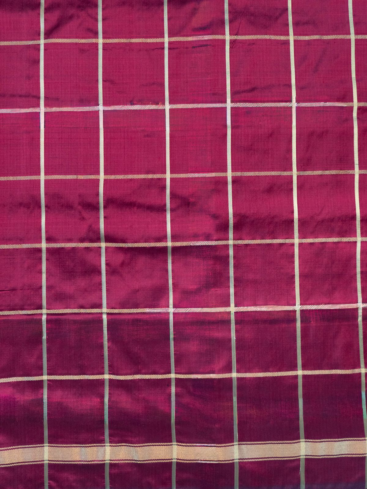 Pure Pochampally Double Ikat Silk Saree in Ghat Chola Checks with Elephant Ikat & Golden Zari