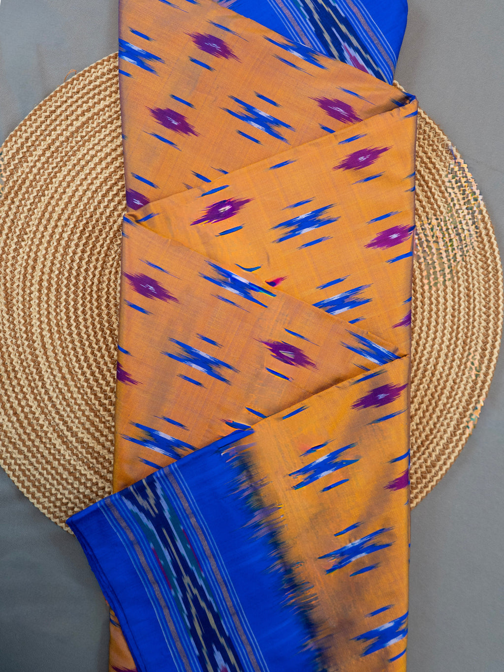 Pure Pochampally weaving silk saree in orange without Blouse
