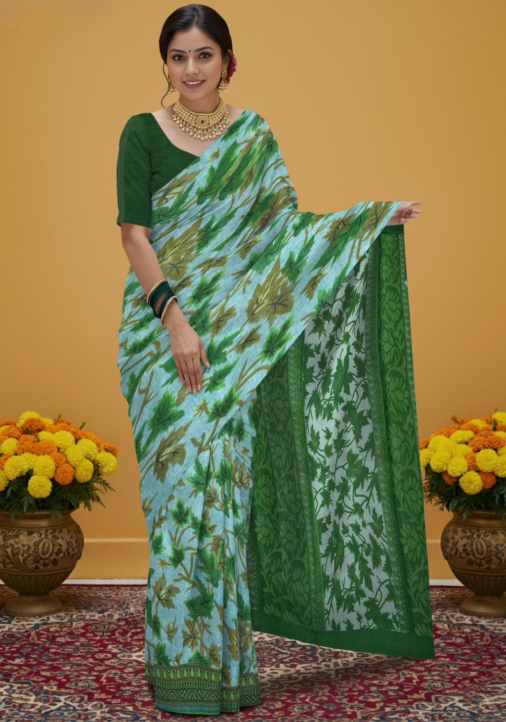 Pure Cotton Kalamkari Floral Design Saree – Traditional Handcrafted Elegance