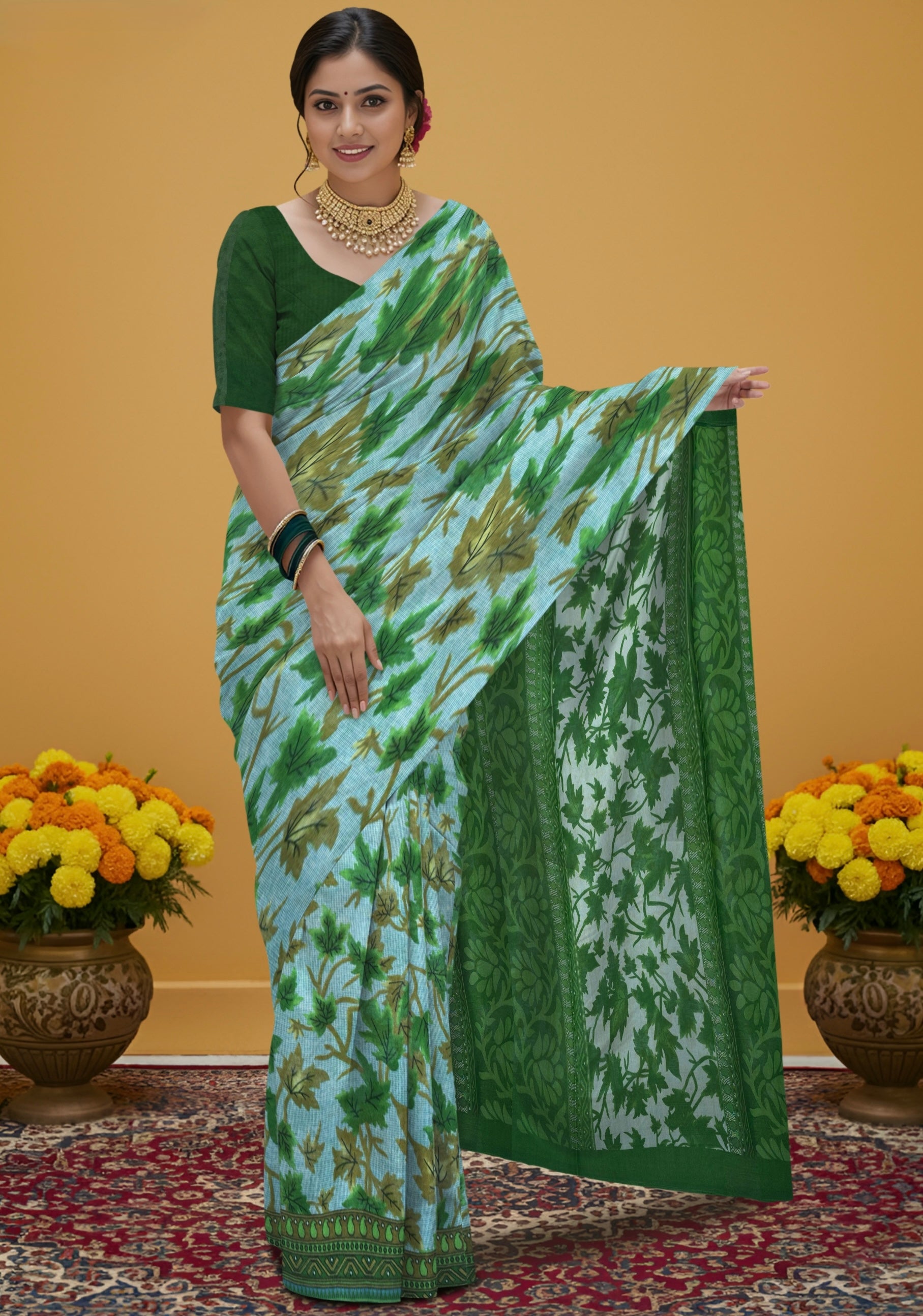 Pure Cotton Kalamkari Floral Design Saree – Traditional Handcrafted Elegance