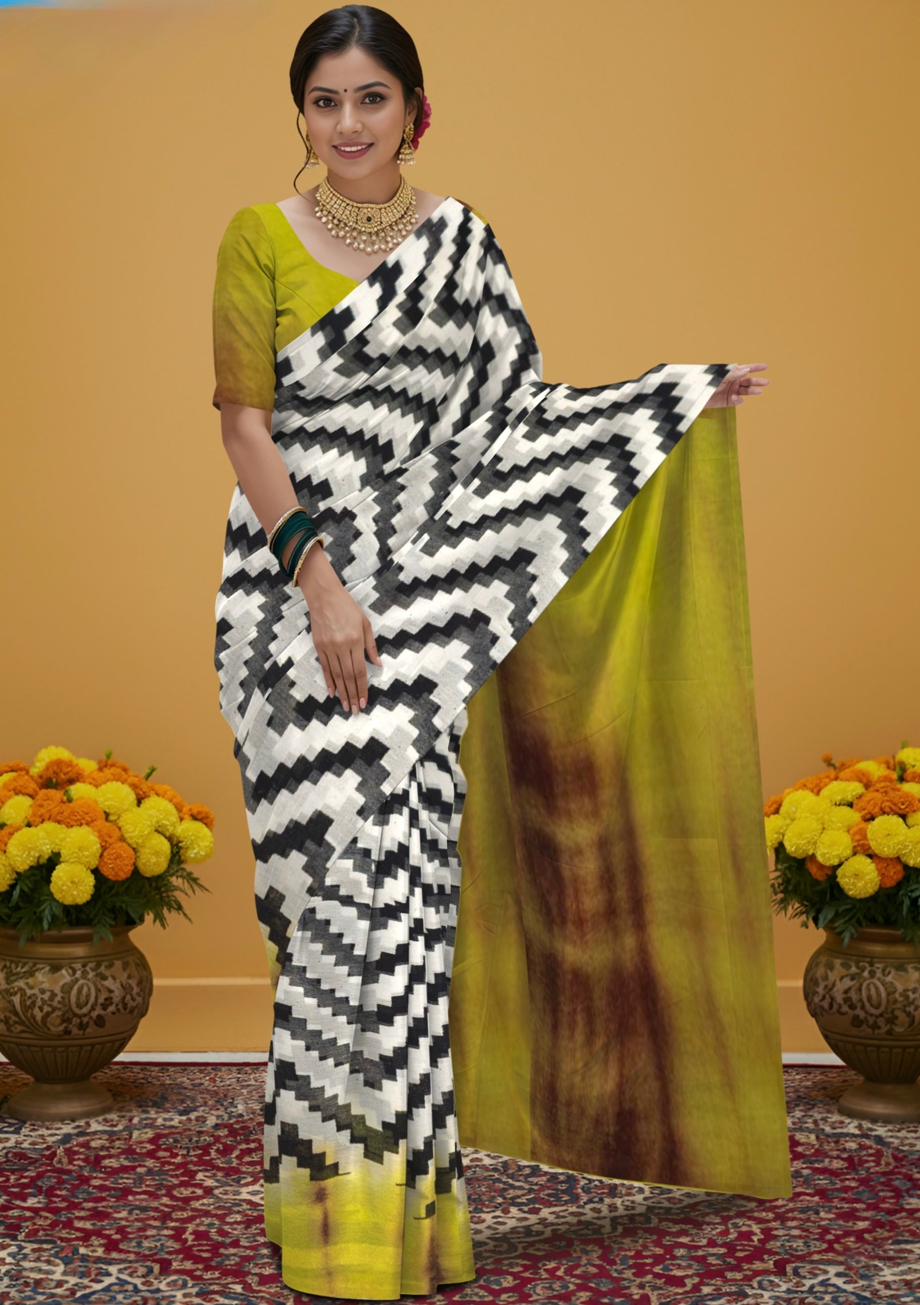 Pure Georgette Designer Saree with Vibrant Body & Matching Pallu & Border