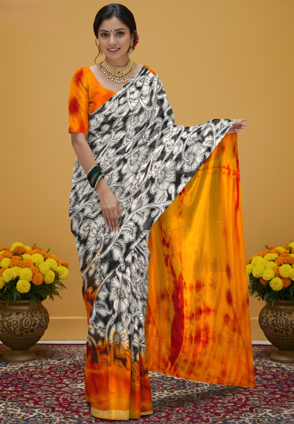Pure Georgette Designer Saree with Vibrant Body & Matching Pallu & Border