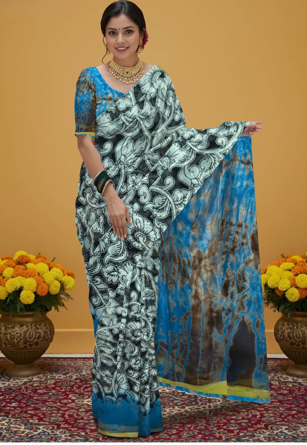 Pure Georgette Designer Saree with Vibrant Body & Matching Pallu & Border