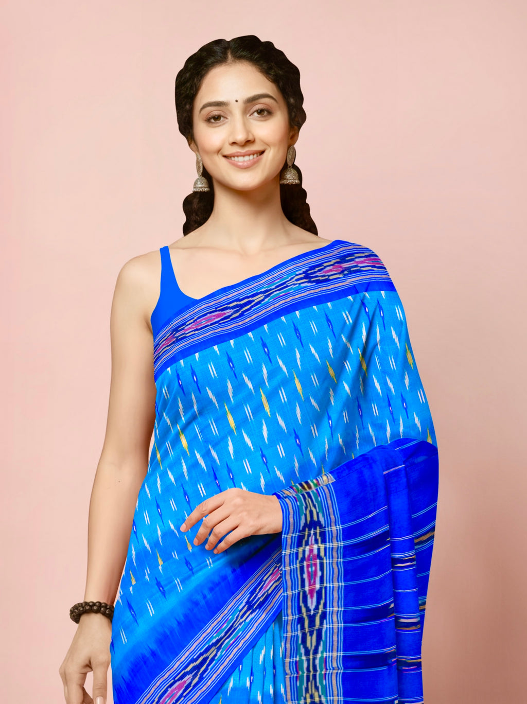 Pure Pochampally weaving silk saree in Sky blue without Blouse
