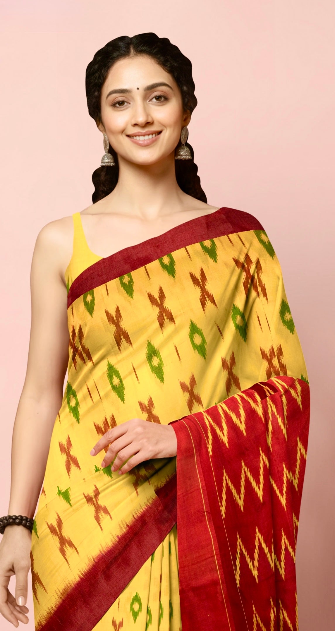 Pure Pochampally weaving silk saree in mustard without Blouse