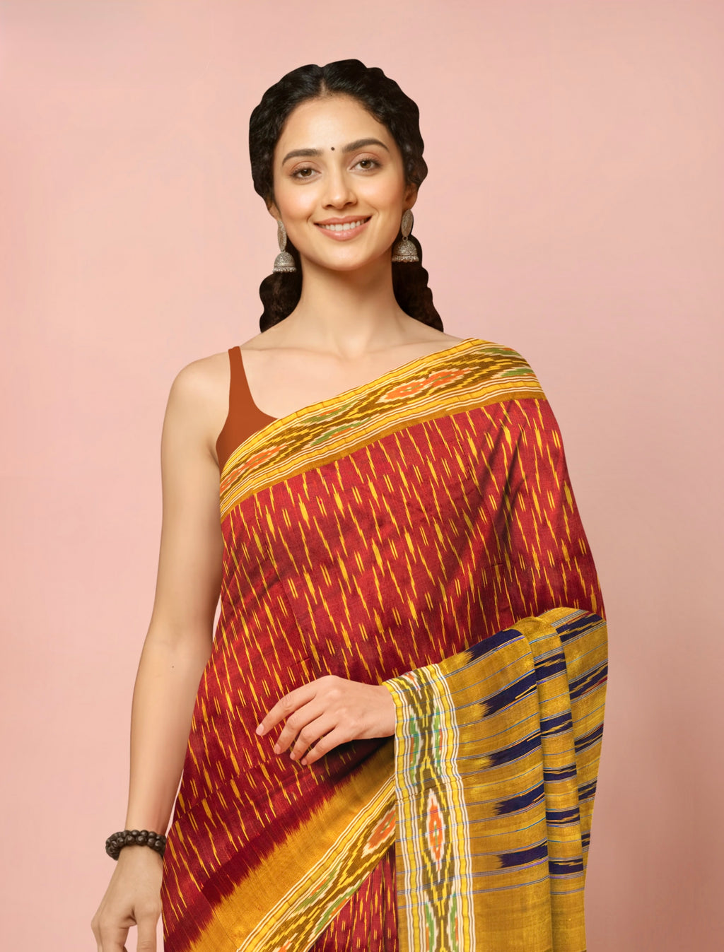 Pure Pochampally silk saree in blue colour with contrast pallu without Blouse